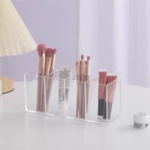 oem odm qpey acrylic pen holder 4 compartments,clear pen holder organizer makeup brush holder for office desk accessories,cosmetic brush storage box,dorm,bathroom,kitchen (clear) factory & wholesale supplier