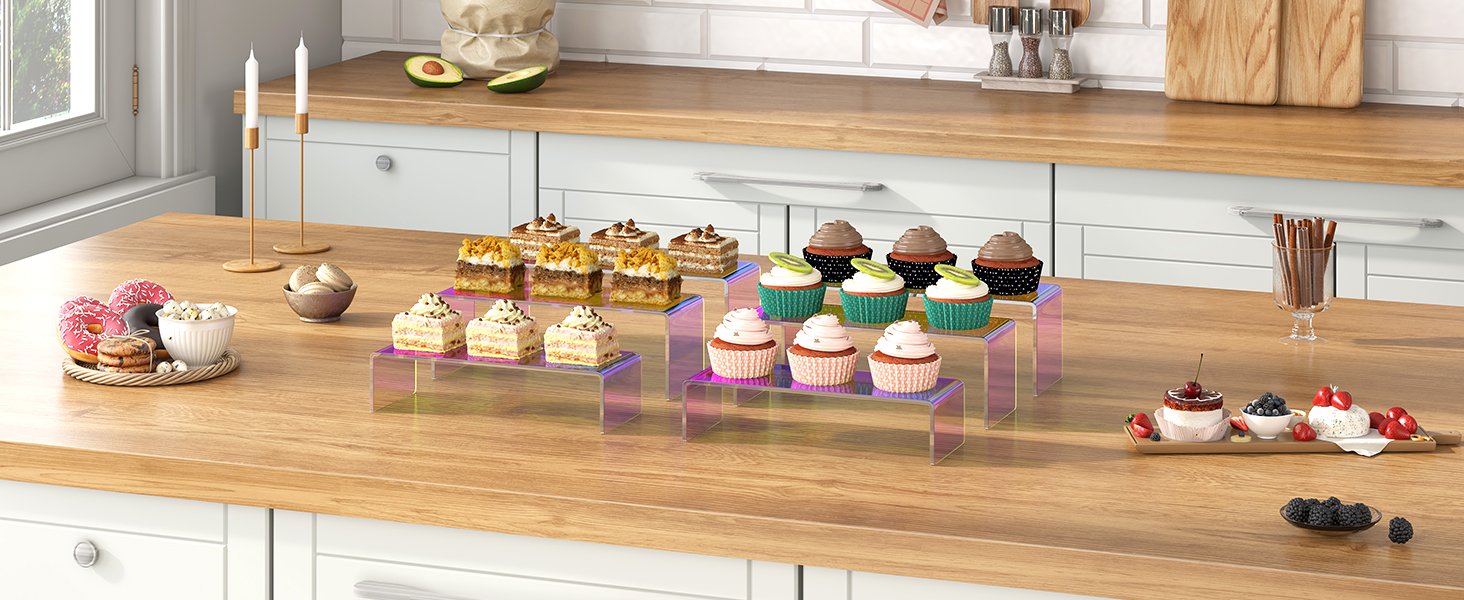 oem odm iridescent acrylic display riser, 6 pc acrylic risers for display for food risers dessert cupcake, jewellery, collectibles, puppets, anime characters, characters acrylic risers factory & wholesale supplier