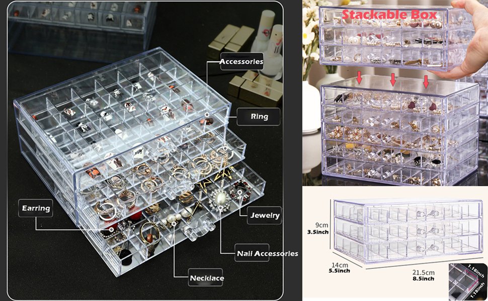 oem odm earring storage box organizer 3 drawers acrylic jewelry storage box holder transparent jewelry display stand with 72 small compartments gift for women girls (clear) factory & wholesale supplier