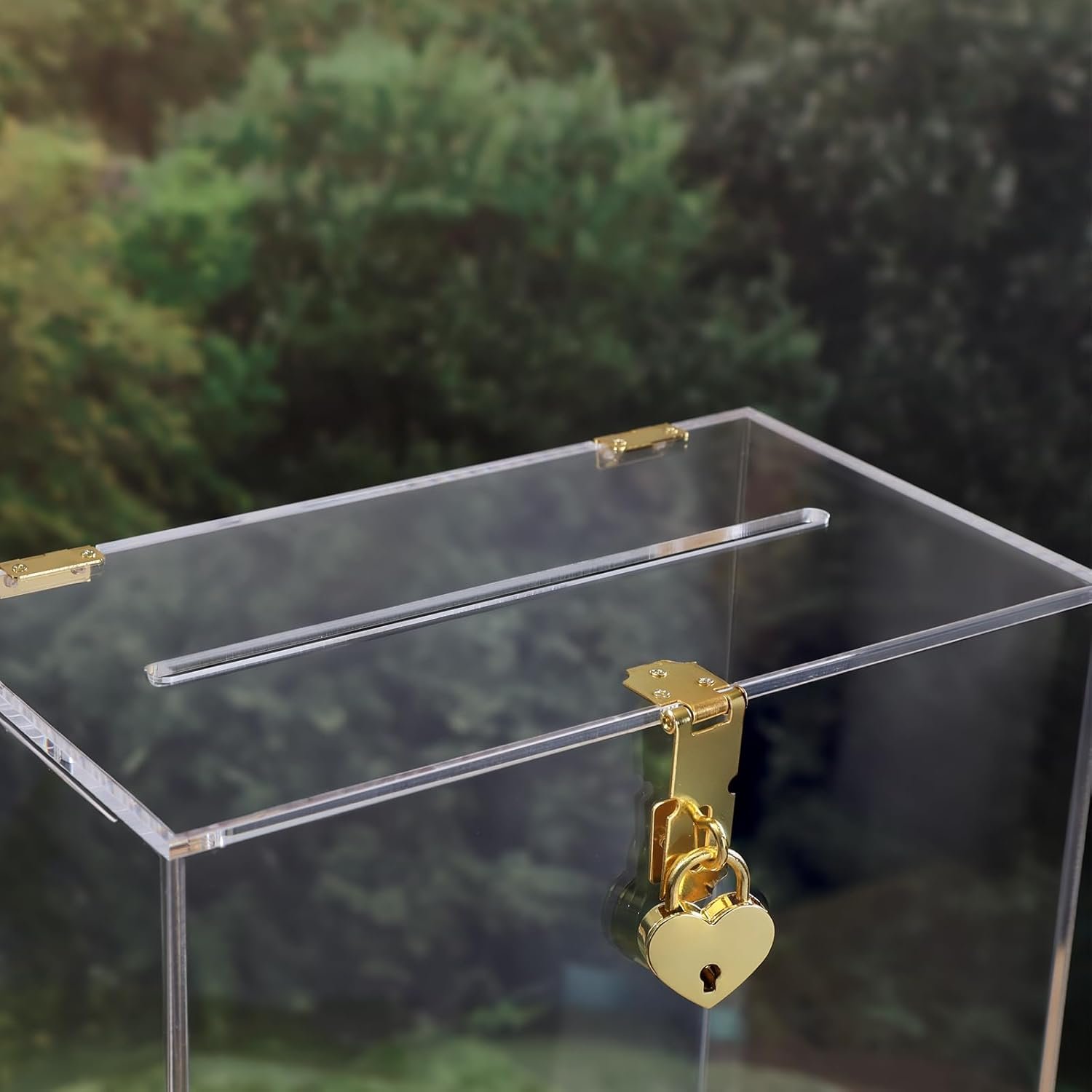 oem odm uniqooo modern clear acrylic card box with gold heart lock, customize thick blank wedding box no print w/slot, large 10x10x5.5 in, for reception decoration fundraiser wishing well box election ballot factory & wholesale supplier