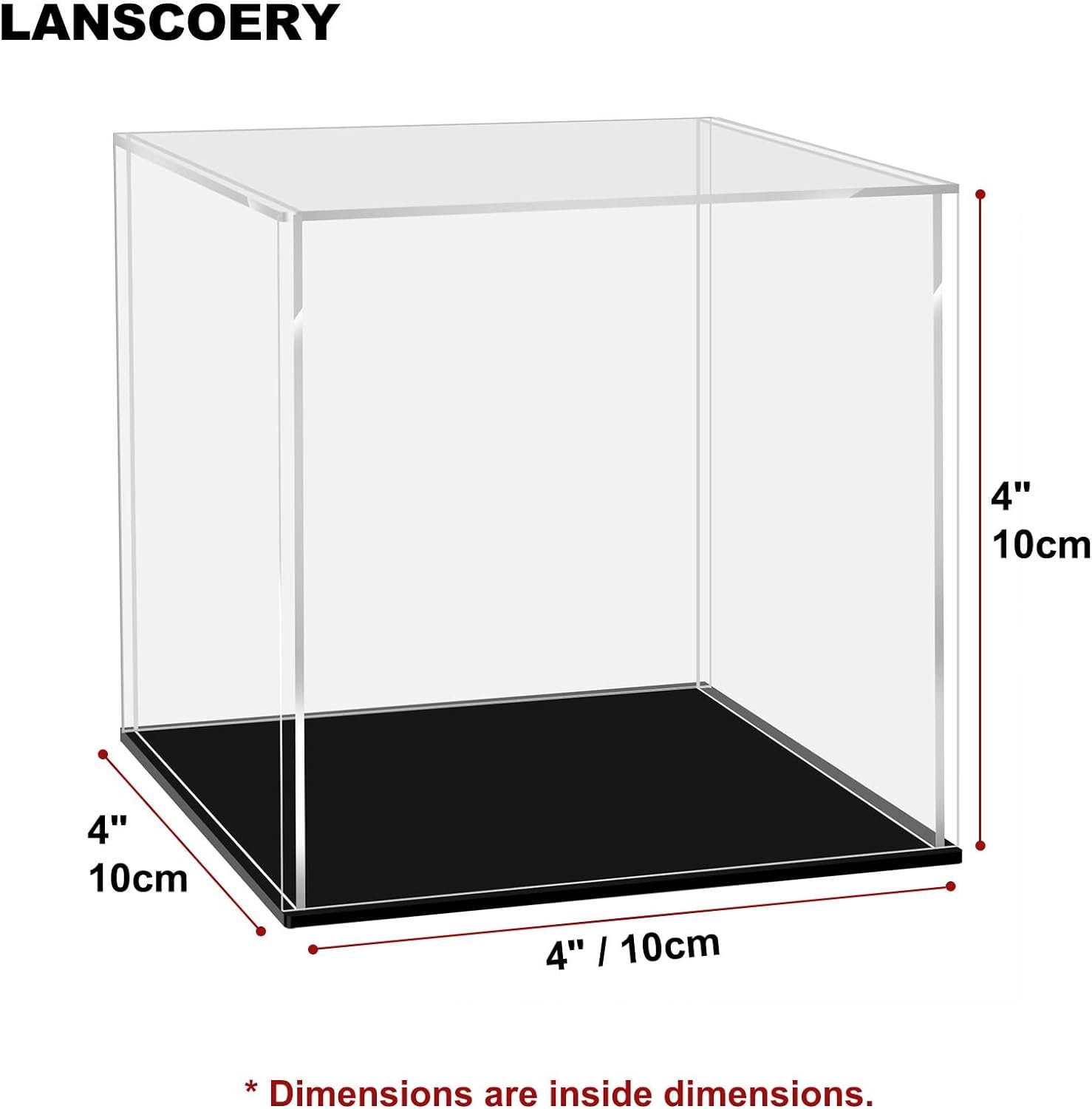 oem odm lanscoery acrylic display case, assemble small showcase display box for collectibles, with dustproof & seamless display design, suitable for baseball 4x4x4inch black base factory & wholesale supplier