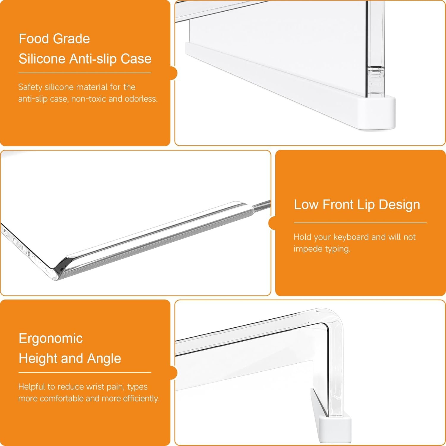oem odm beego ergonomic computer keyboard stand - clear acrylic keyboard riser tilted keyboard holder keyboard tray with white non-slip strip for easy typing at home school office desk accessories factory & wholesale supplier