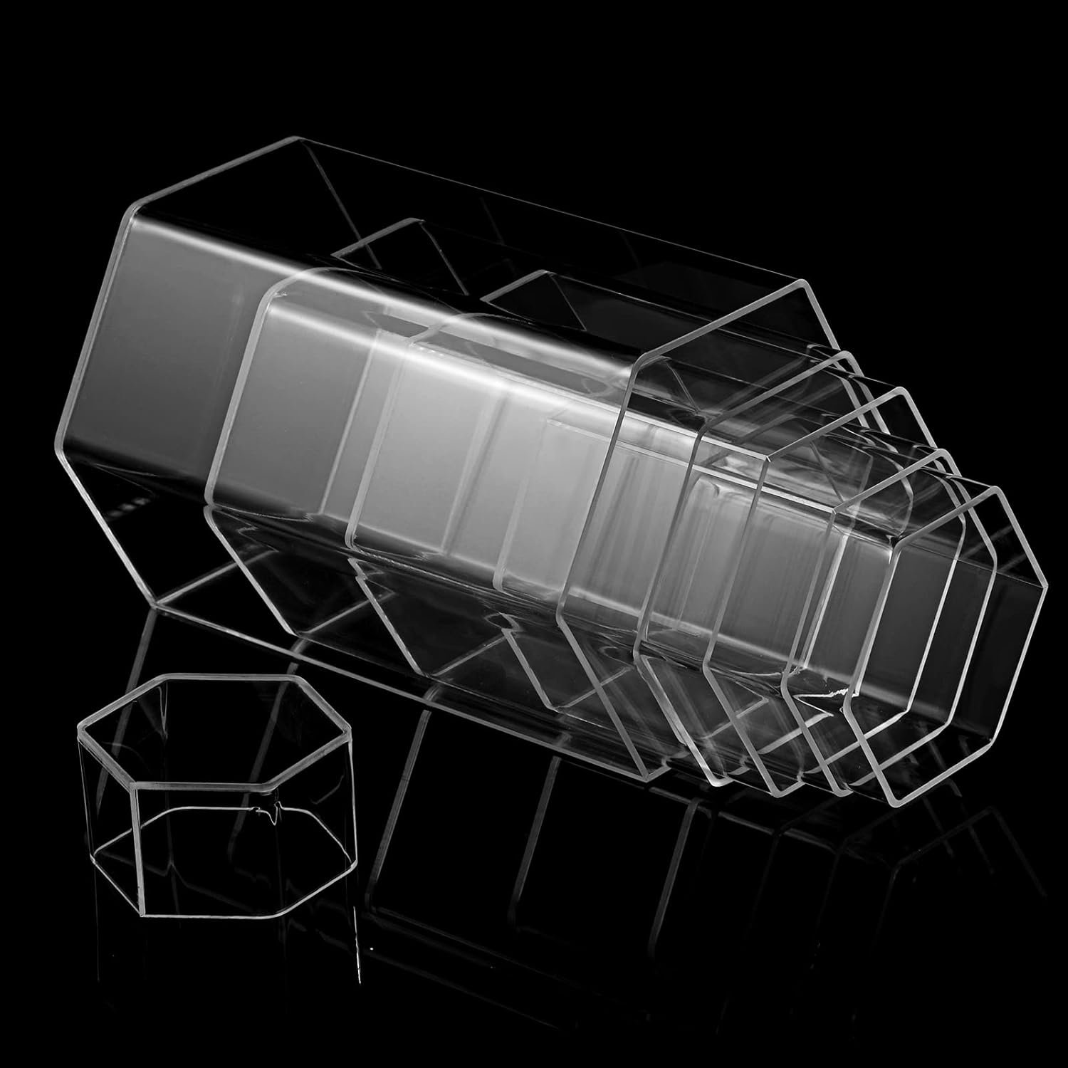 wholesale jetec hexagonal jewelry display risers hexagonal market display risers stands acrylic showcase acrylic stand for jewelry model figures decoration, 6 sizes(clear,6 pieces) factory & supplier oem odm