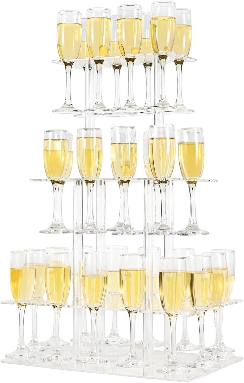 wholesale rectangle acrylic champagne tower display rack stand, 3 tier floating sight flute holder with 32 slots for party, wedding, school, celebration, 17.3x11.8x25.5 inch factory & supplier oem odm