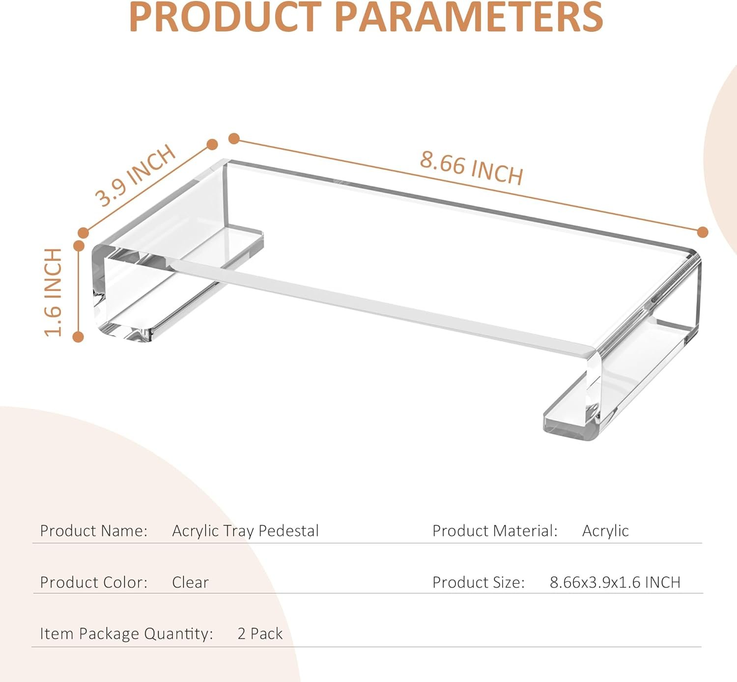 oem odm acrylic tray pedestal stand bathroom décor, crystal clear display risers kitchen resist dirt and moisture, soap dish holder for counter, sink, vanity, 8.66'' x 3.9'' factory & wholesale supplier