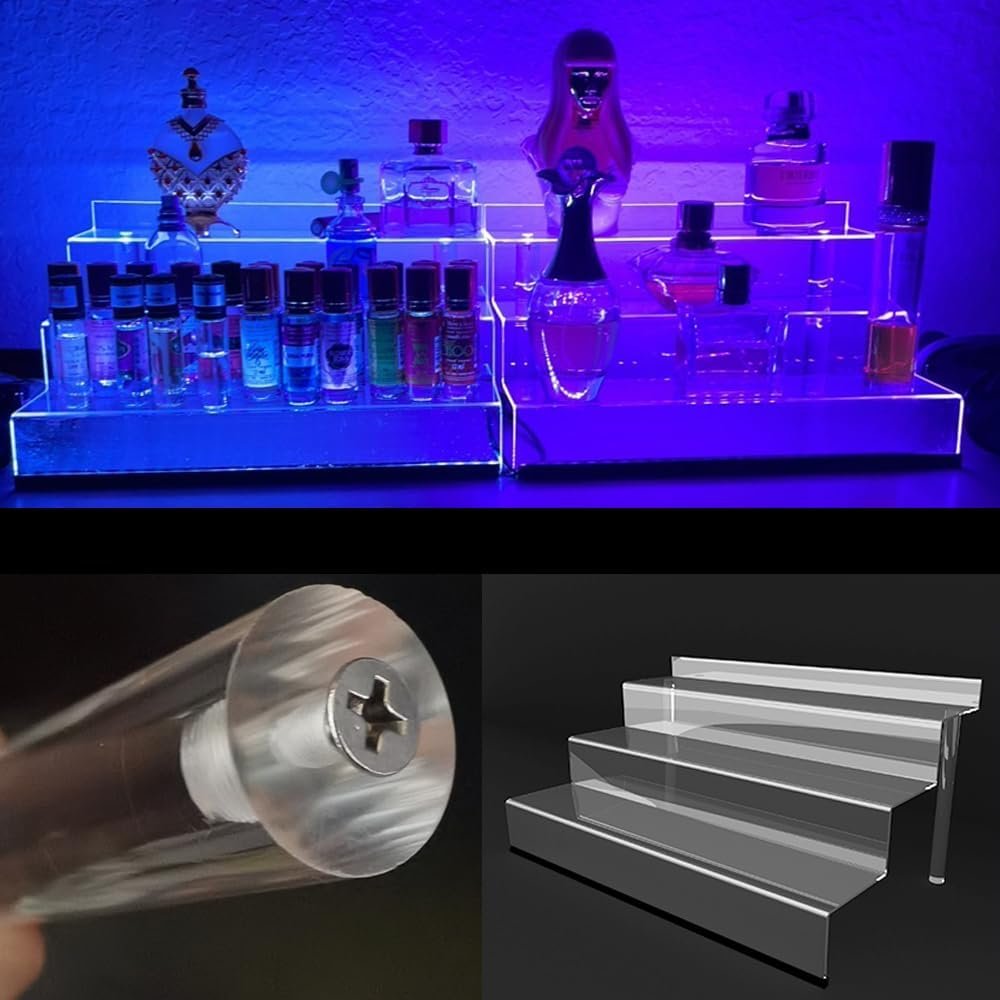 wholesale 12 in clear acrylic display riser shelf with led light,3 tier display step shelves holder, perfume cologne organizer holder,pops toys figures, clear cupcake riser, dessert shelf, decoration on factory & supplier oem odm