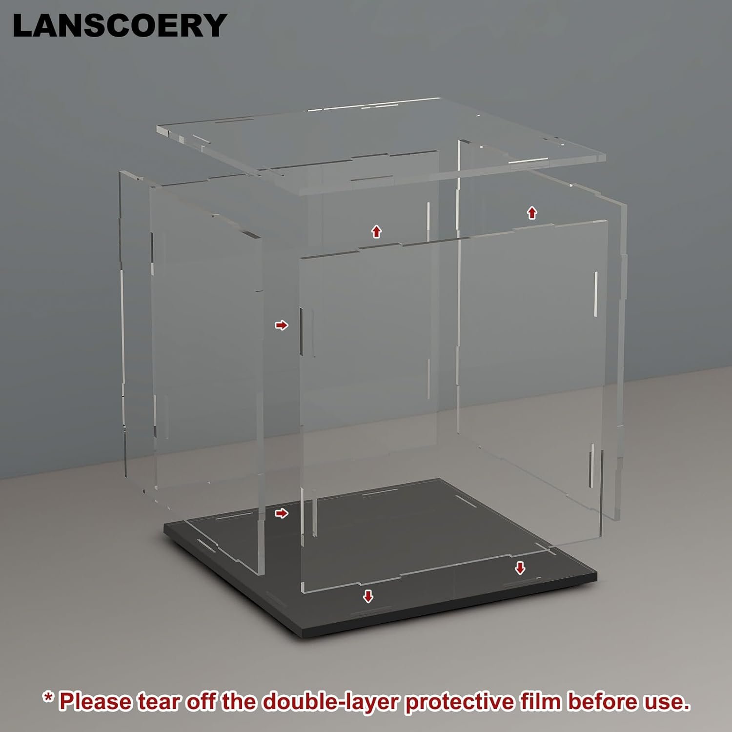 oem odm lanscoery acrylic display case, assemble small showcase display box for collectibles, with dustproof & seamless display design, suitable for baseball 4x4x4inch black base factory & wholesale supplier