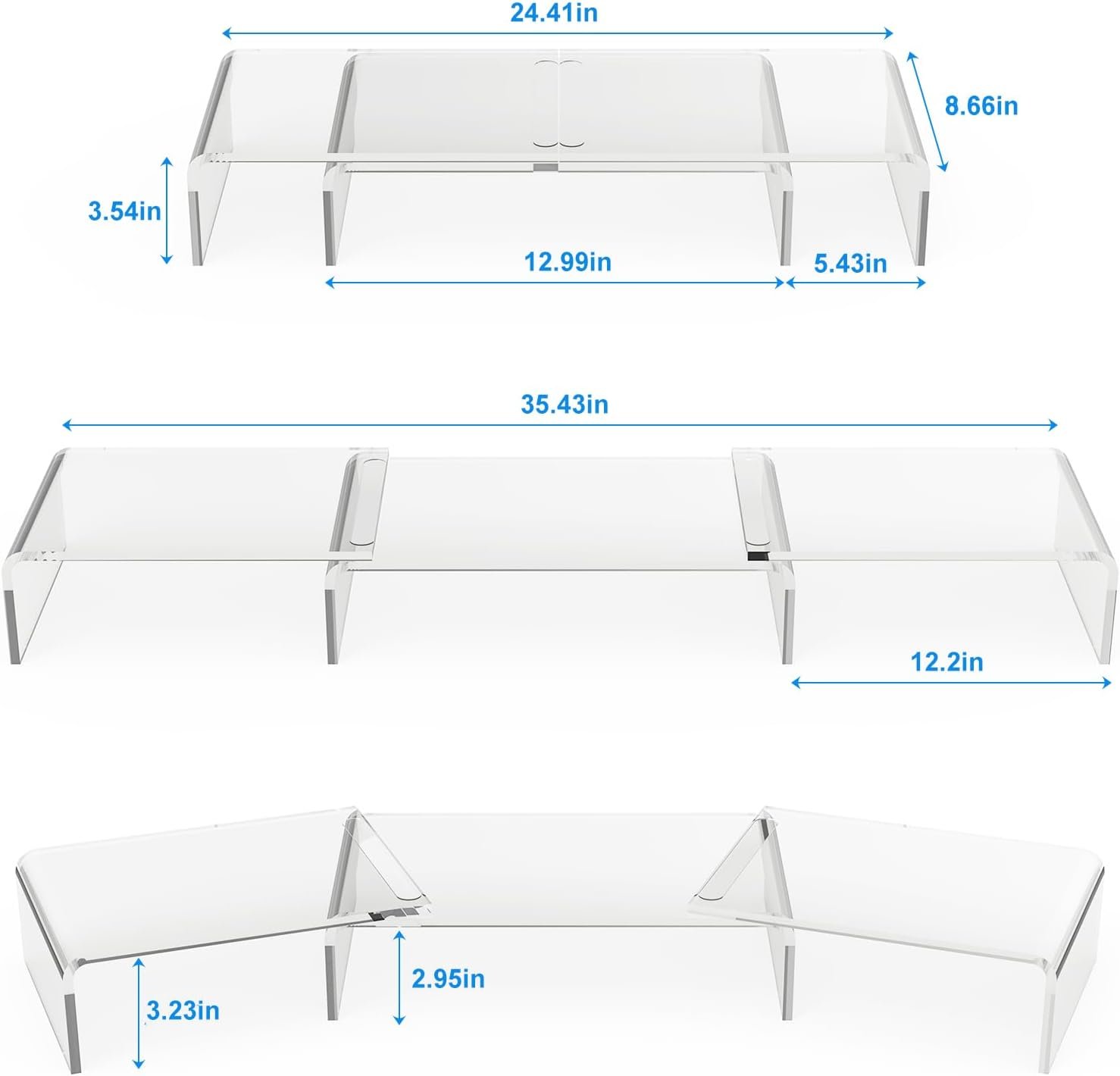 oem odm x-cosrack acrylic monitor stand riser,dual monitor stand with adjustable length and angle,3 shelf with anti-slip mat for laptop, computer, pc, printer,tv screen factory & wholesale supplier