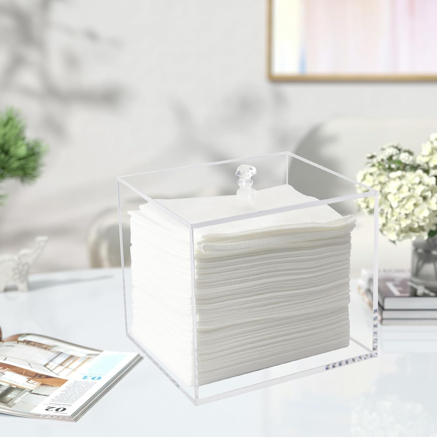 oem odm face towel holder box, acrylic facial disposable towelettes container for xl face towels and protects from dust, clear factory & wholesale supplier