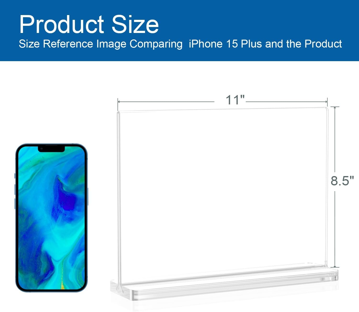 oem odm bluevalley clear plastic flyer sign holder 8.5 x 11 standing, horizontal table top acrylic brochure menu signs holder, double sided plexi picture photo frame lucite paper display stand for office retail vendor show fairs factory & wholesale supplier