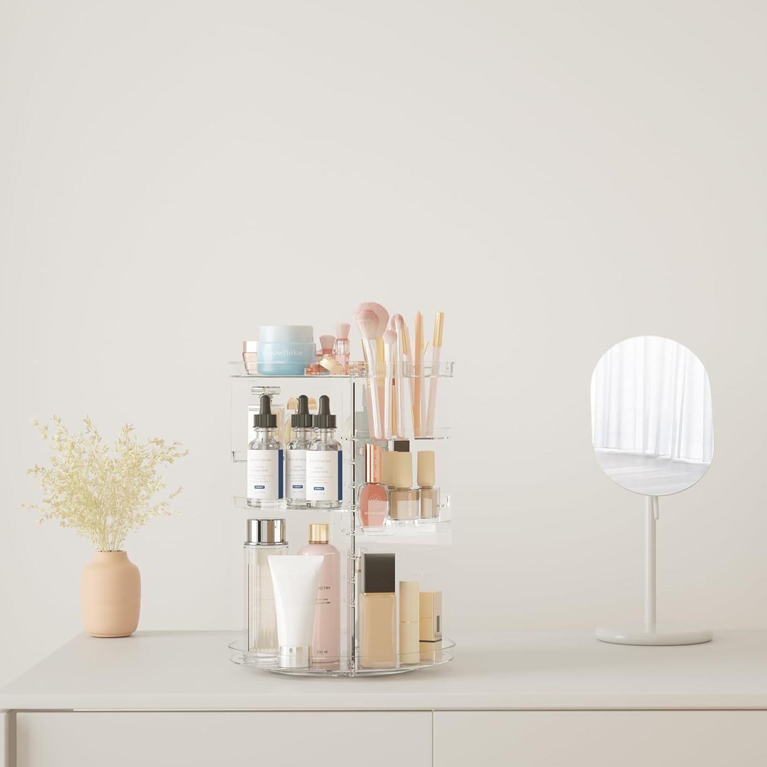 oem odm rotating makeup organizer, diy 8 adjustable layers spinning skincare organizer, cosmetic display case with brush holder perfume tray, multi-function storage carousel for vanity bathroom countertop factory & wholesale supplier