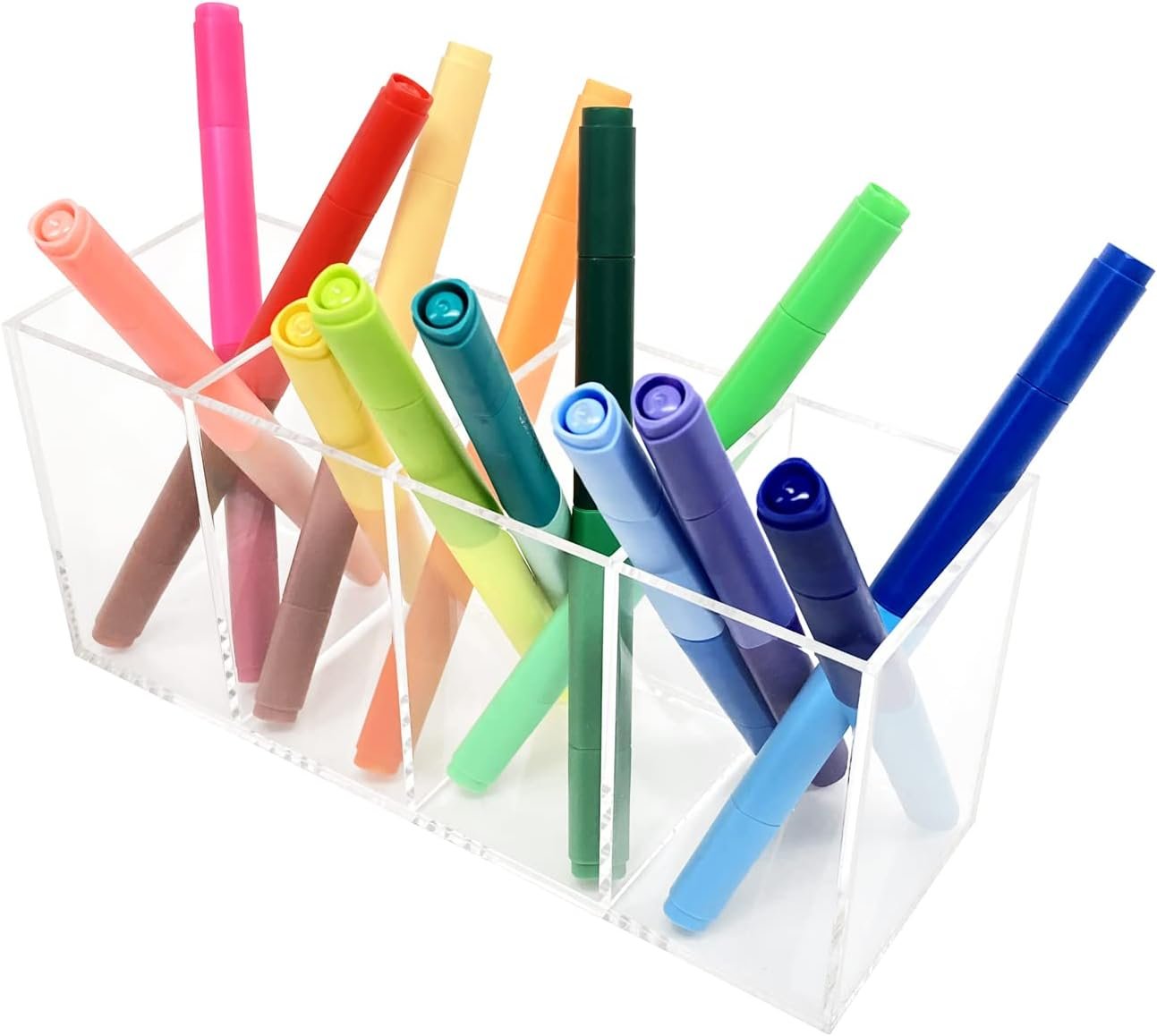 oem odm acrylic pen holder 4 compartments clear pencil holder organizer makeup brush holder factory & wholesale supplier