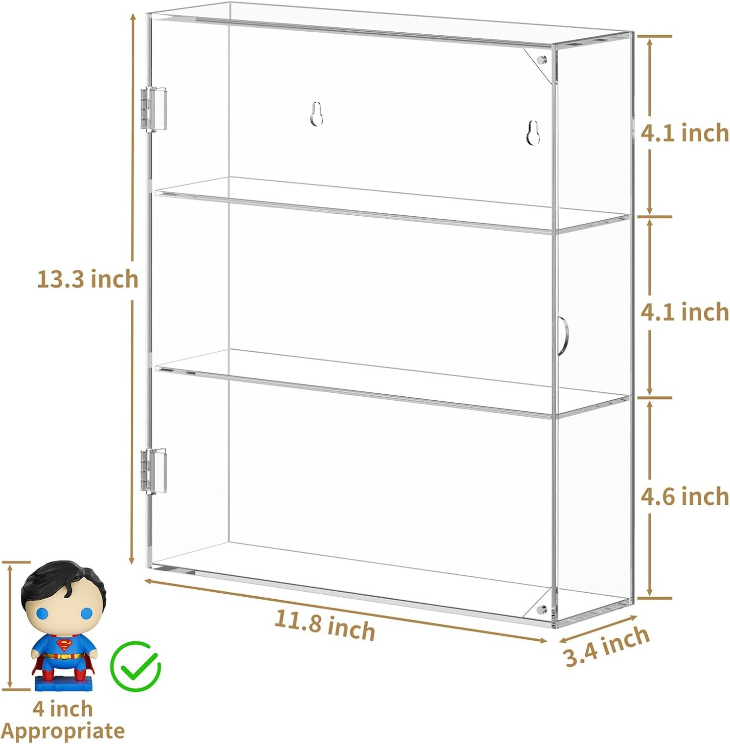 wholesale niubee acrylic display case, clear display case for funko pop figures, wall mounted or desktop dustproof display cabinet box for collectibles ,rock,crystals,mini toys,amiibo (3 tiers) factory & supplier oem odm