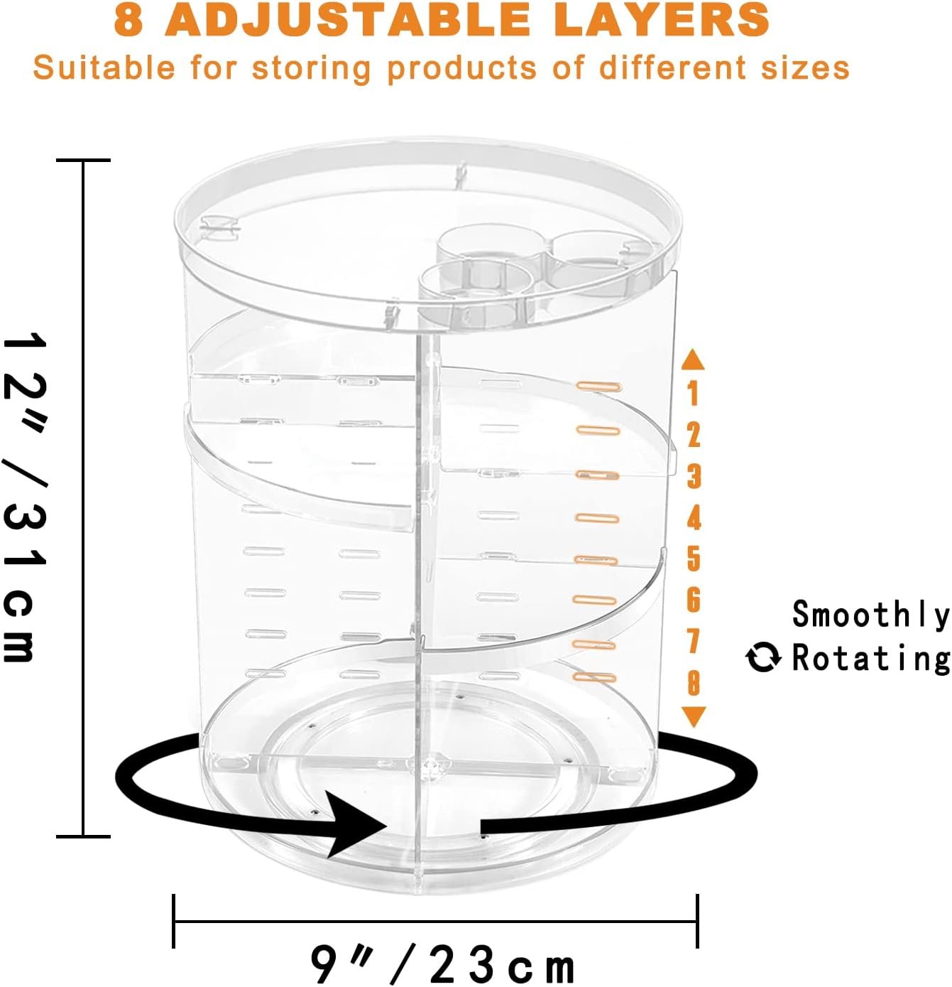 oem odm rotating makeup organizer, diy 8 adjustable layers spinning skincare organizer, cosmetic display case with brush holder perfume tray, multi-function storage carousel for vanity bathroom countertop factory & wholesale supplier