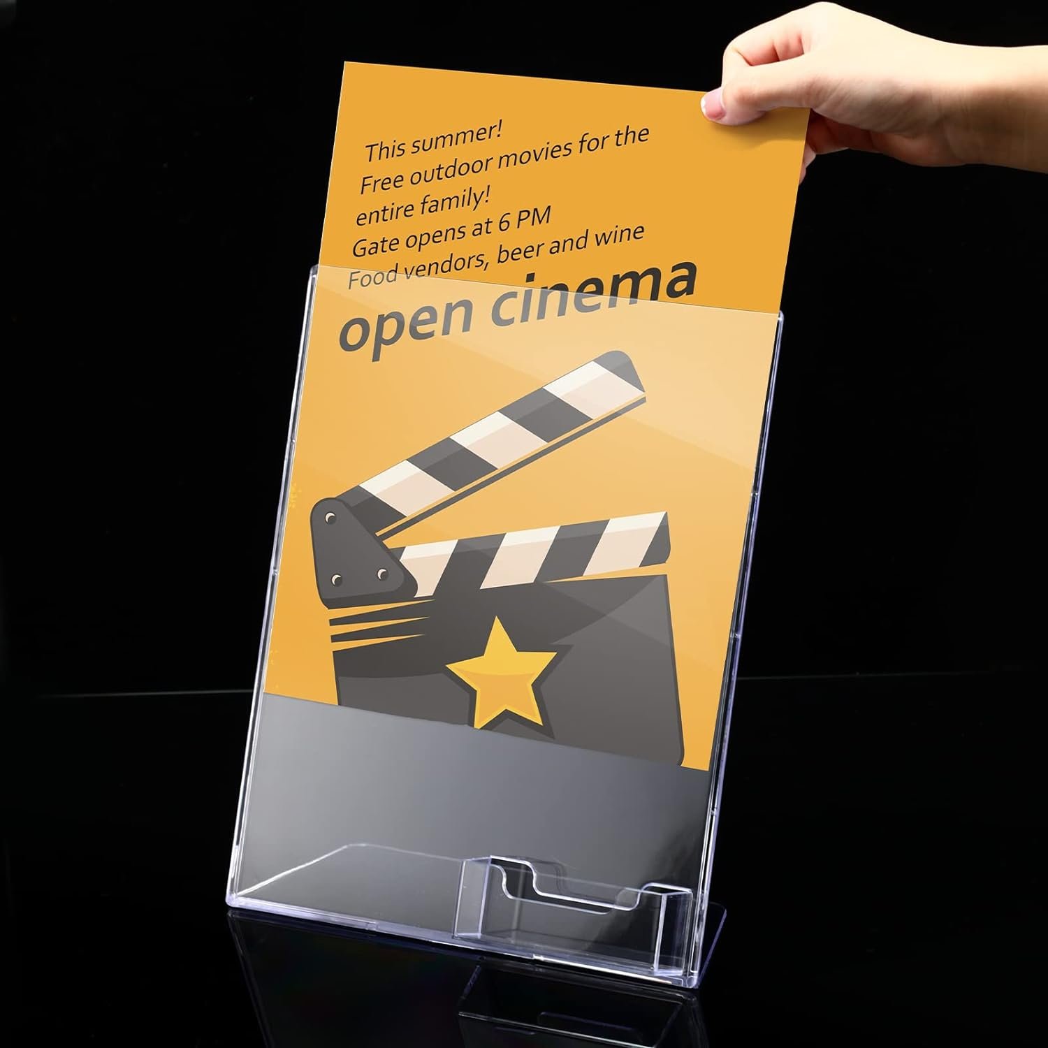 wholesale vicenpal acrylic sign holder with business card holder, 8.5 x 11 clear brochure display stand flyer stand with business card pocket for magazine pamphlet booklets menu desktop(2 pcs) factory & supplier oem odm