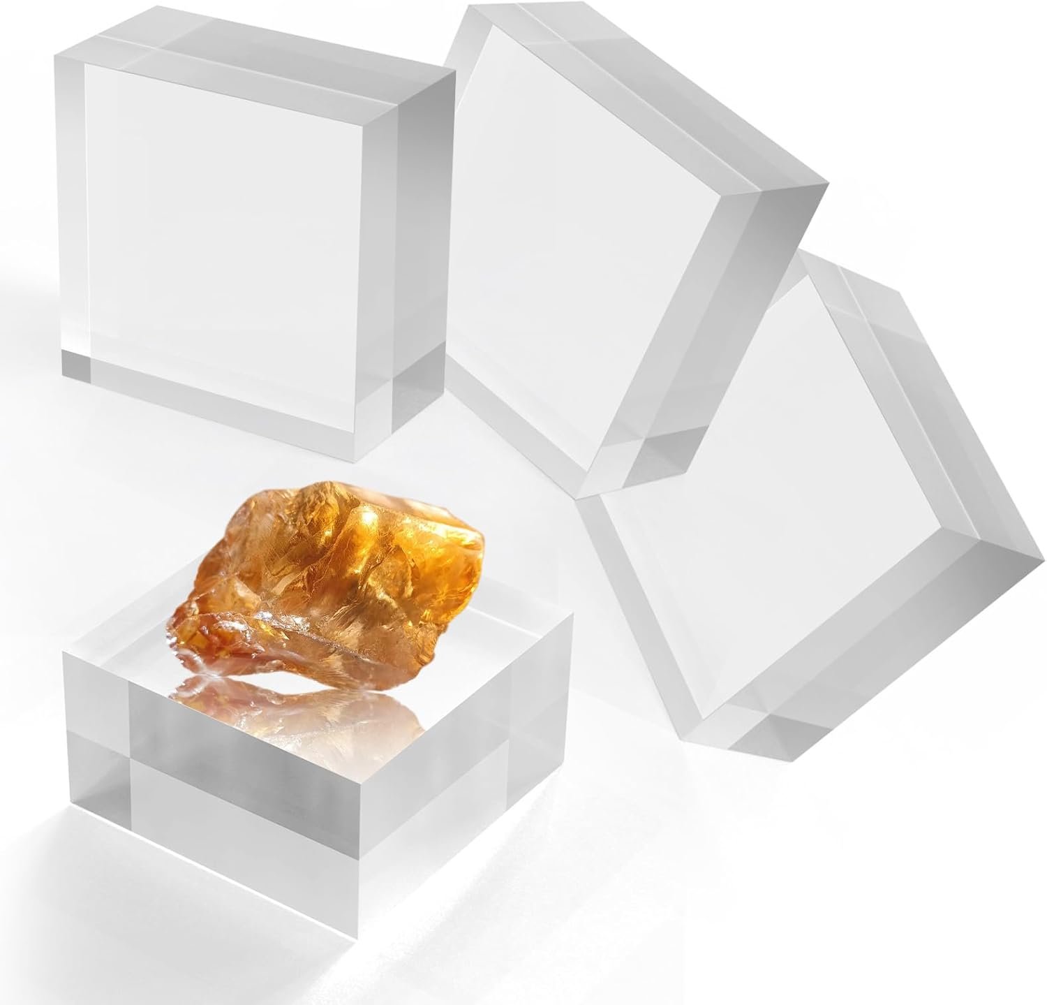 oem odm acrylic blocks 3 x 3 x 2 inch 4 pcs acrylic base stand for display clear block square riser display stands pedestal polished cube for jewelry trophy props collection ring factory & wholesale supplier