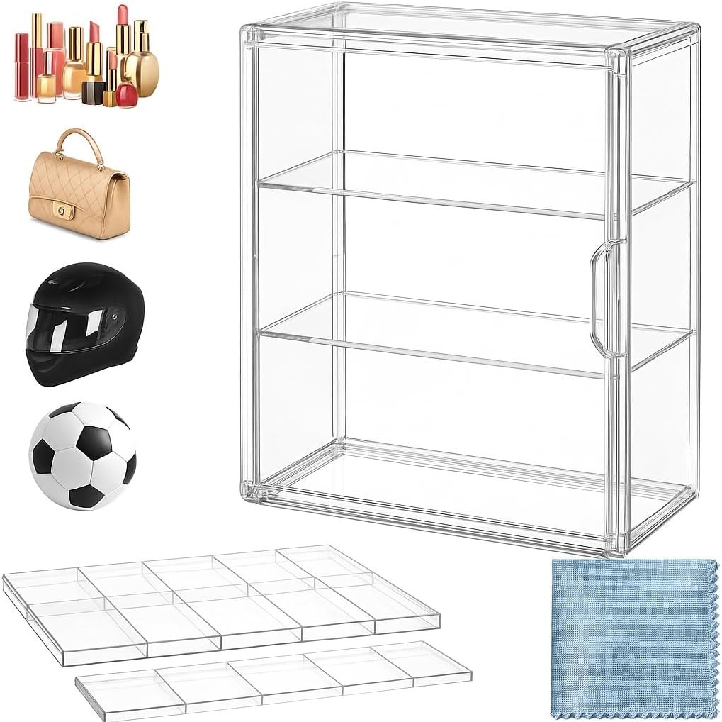 wholesale acrylic display case with cleaning cloth & 2 adjustable dividers, 3 tier pastry display case, 1.8mm thick football display case, purse organizer for closet, display cases for collectibles factory & supplier oem odm