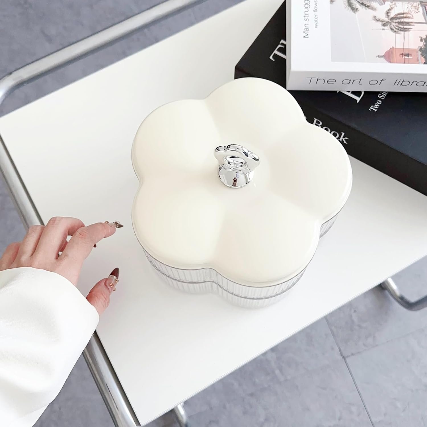 oem odm wlz acrylic clear jewelry organizer box 2-layer with handle, cute floral shaped jewelry storage box earrings rings holder with lid necklaces bracelets container boxes for women girls (clear white) factory & wholesale supplier