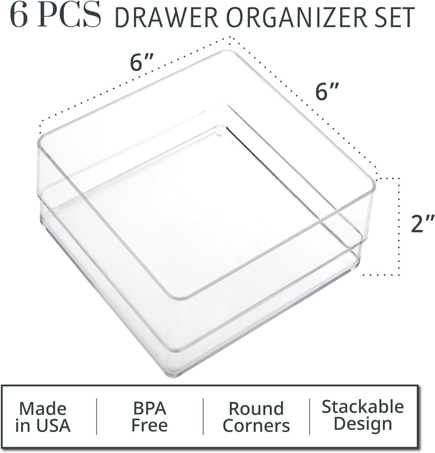 oem odm stori simplesort 6-piece stackable clear drawer organizer set | 6