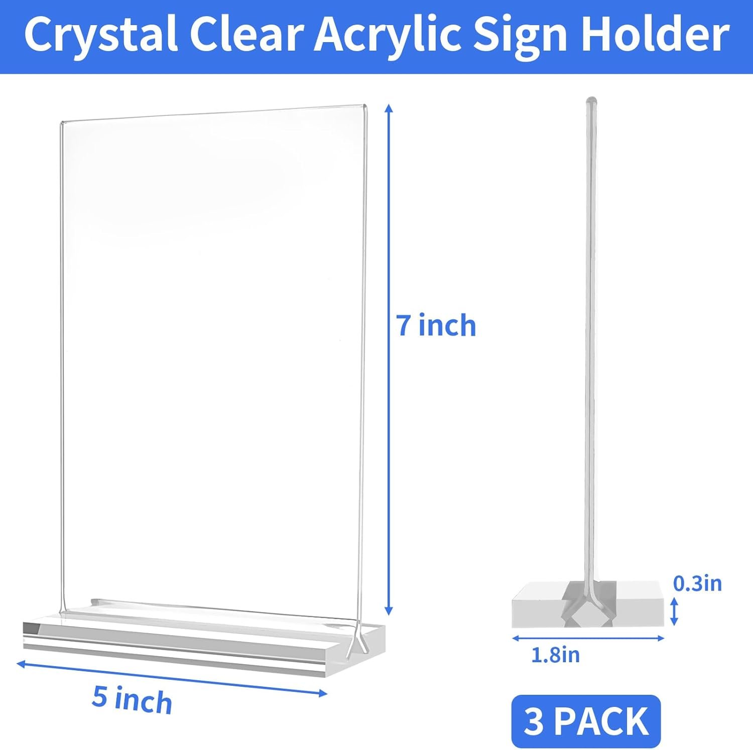 wholesale acrylic sign holder 5x7，3 pack vertical clear display stand，double-sided table top sign holder，acrylic paper display stand suitable for office, home, show fair, restaurants, stores, hotels factory & supplier oem odm