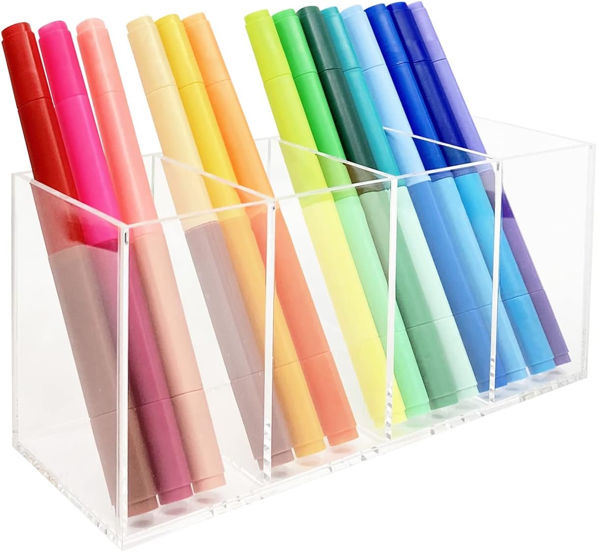 oem odm acrylic pen holder 4 compartments clear pencil holder organizer makeup brush holder factory & wholesale supplier