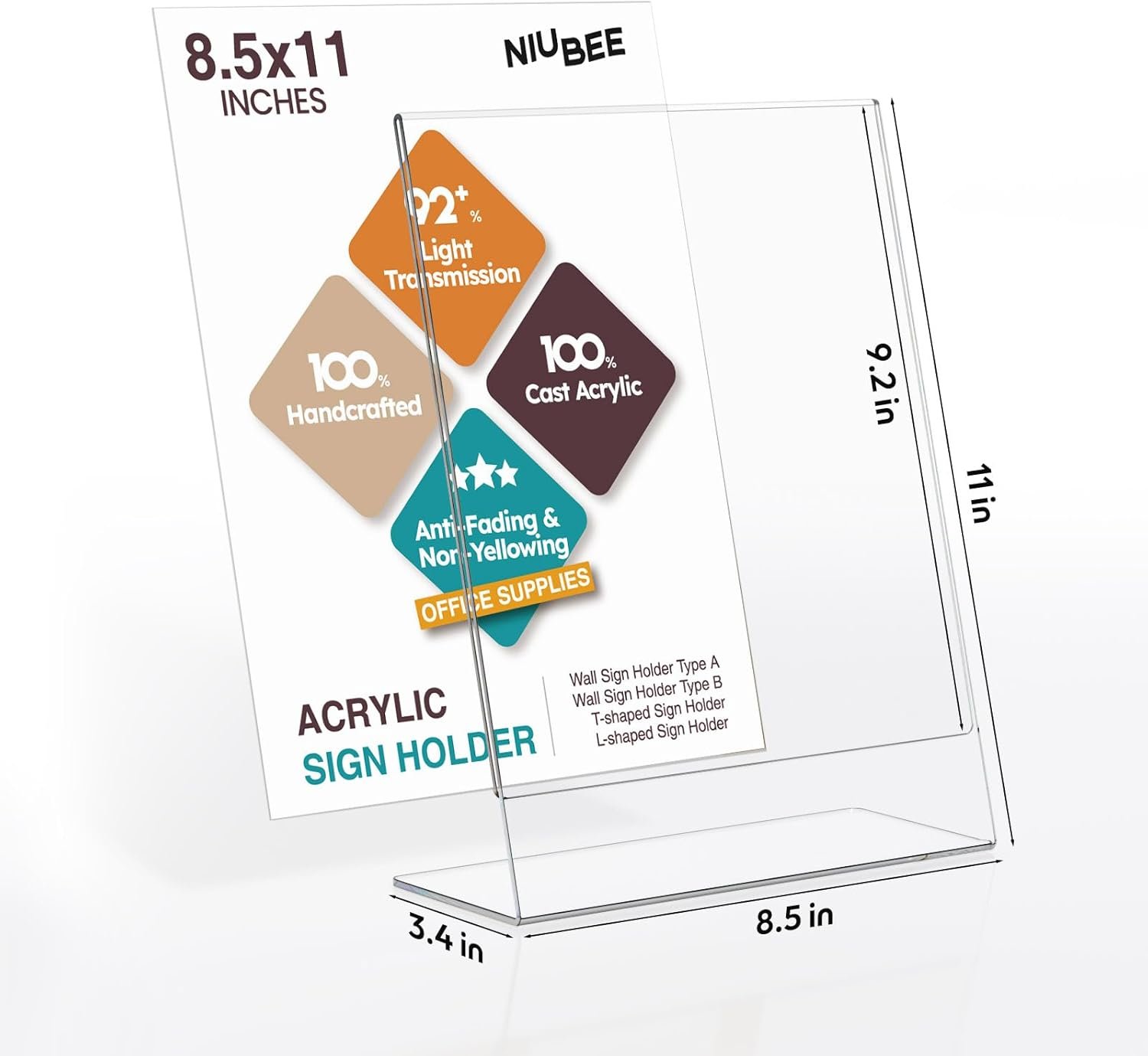 wholesale niubee slanted back acrylic sign holder 8.5 x 11 inches, clear plastic sign holder paper display table stand for office, store, restaurant (3 pack) factory & supplier oem odm