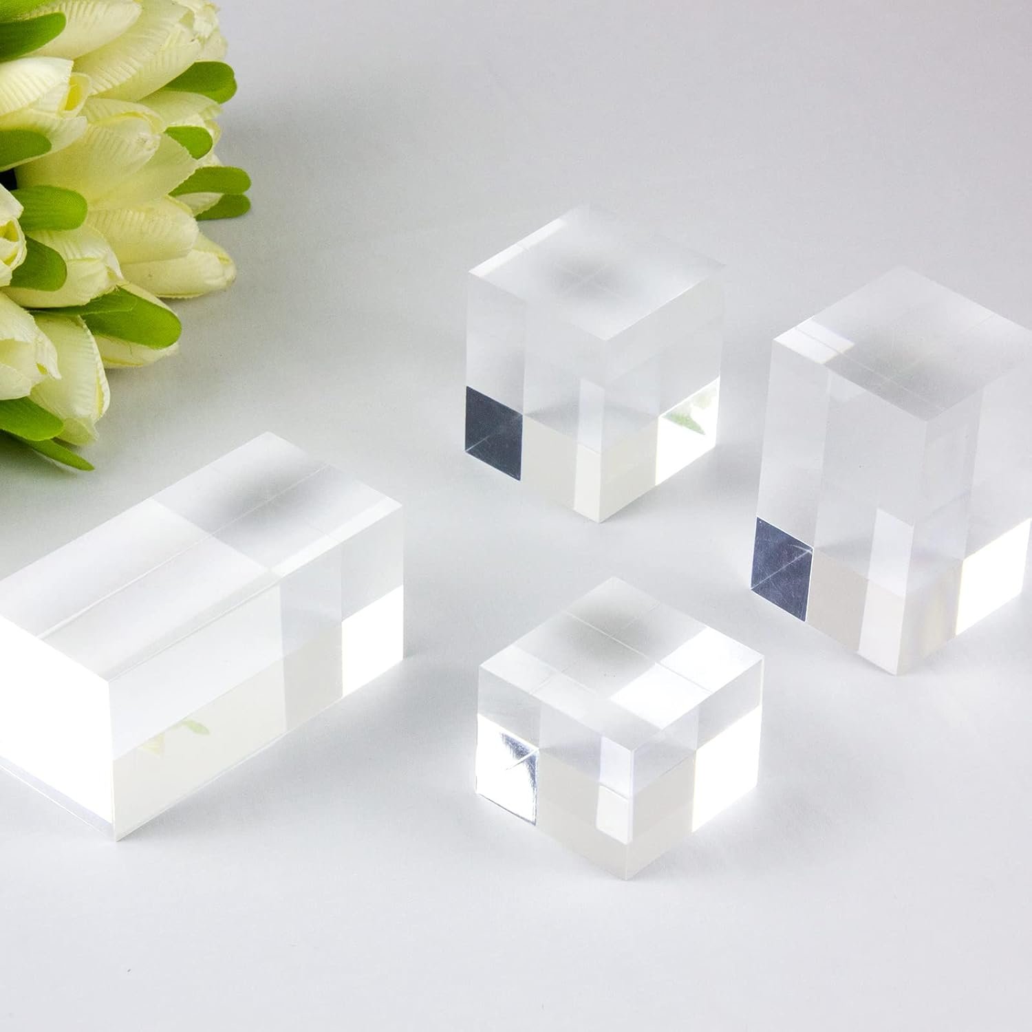 wholesale clear polished acrylic cube cylinder round photo props, transparent solid acrylic display blocks for photography boutique jewelry cosmetic crafts closet show, 4 pcs (transparent cube) factory & supplier oem odm