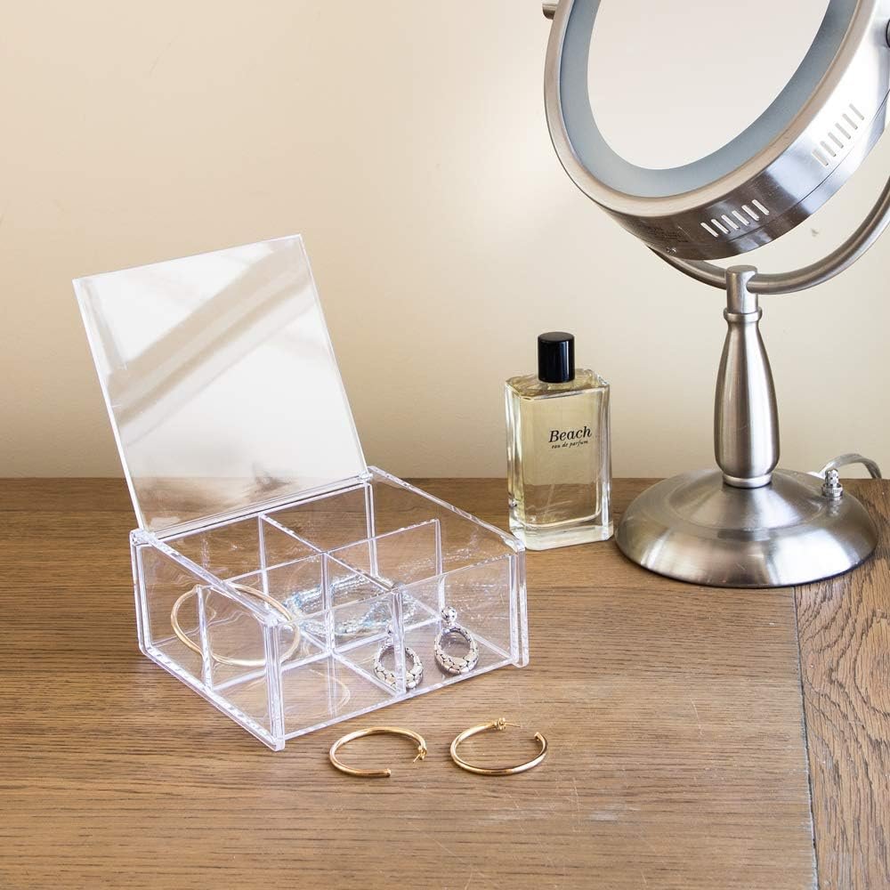oem odm isaac jacobs 4-compartment square clear acrylic organizer with lid (5.75