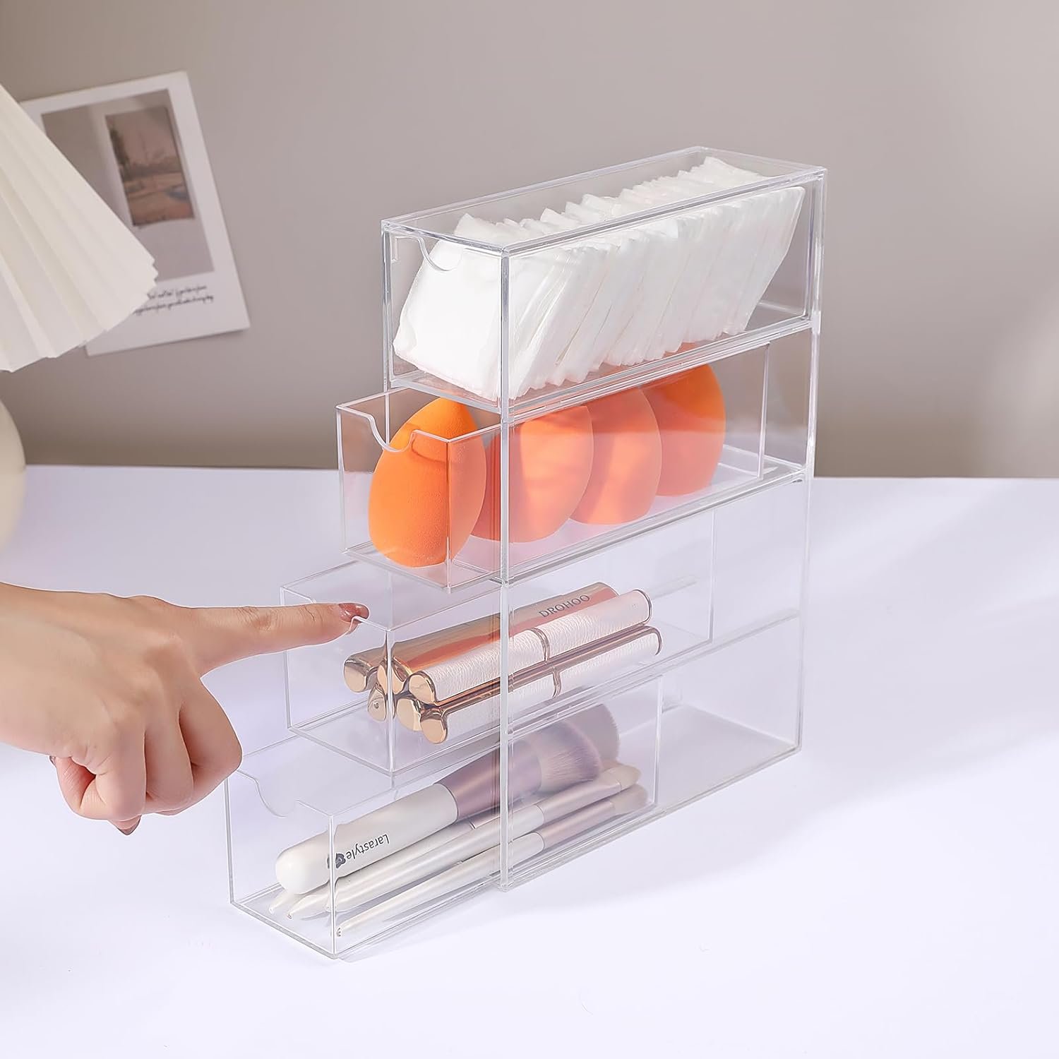 oem odm acrylic stackable drawer organizer with 4 clear drawers for bathroom & vanity makeup storage factory & wholesale supplier