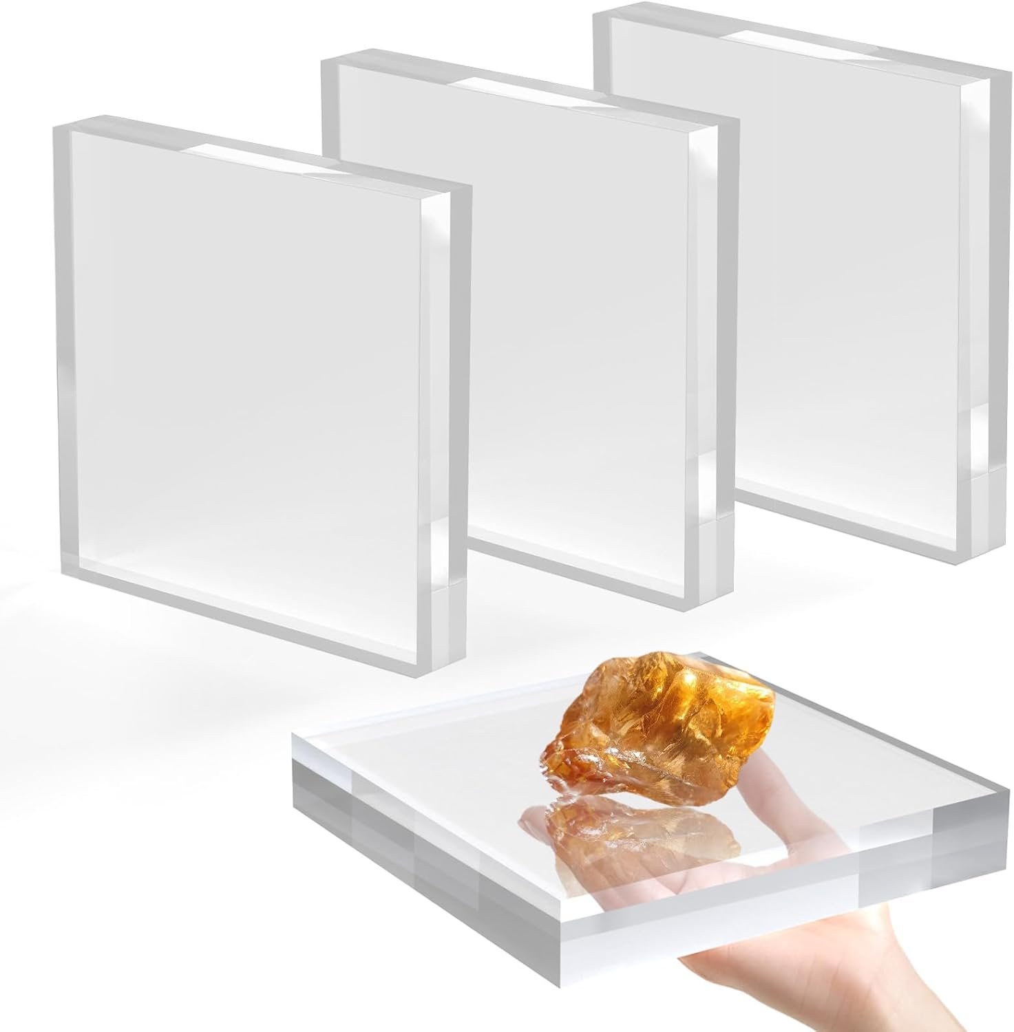 oem odm acrylic base stand 4 pack 6 x 6 x 1 inch acrylic blocks for display trophy base clear square cube riser display cylinder pedestal stands for collectibles jewelry props food display factory & wholesale supplier