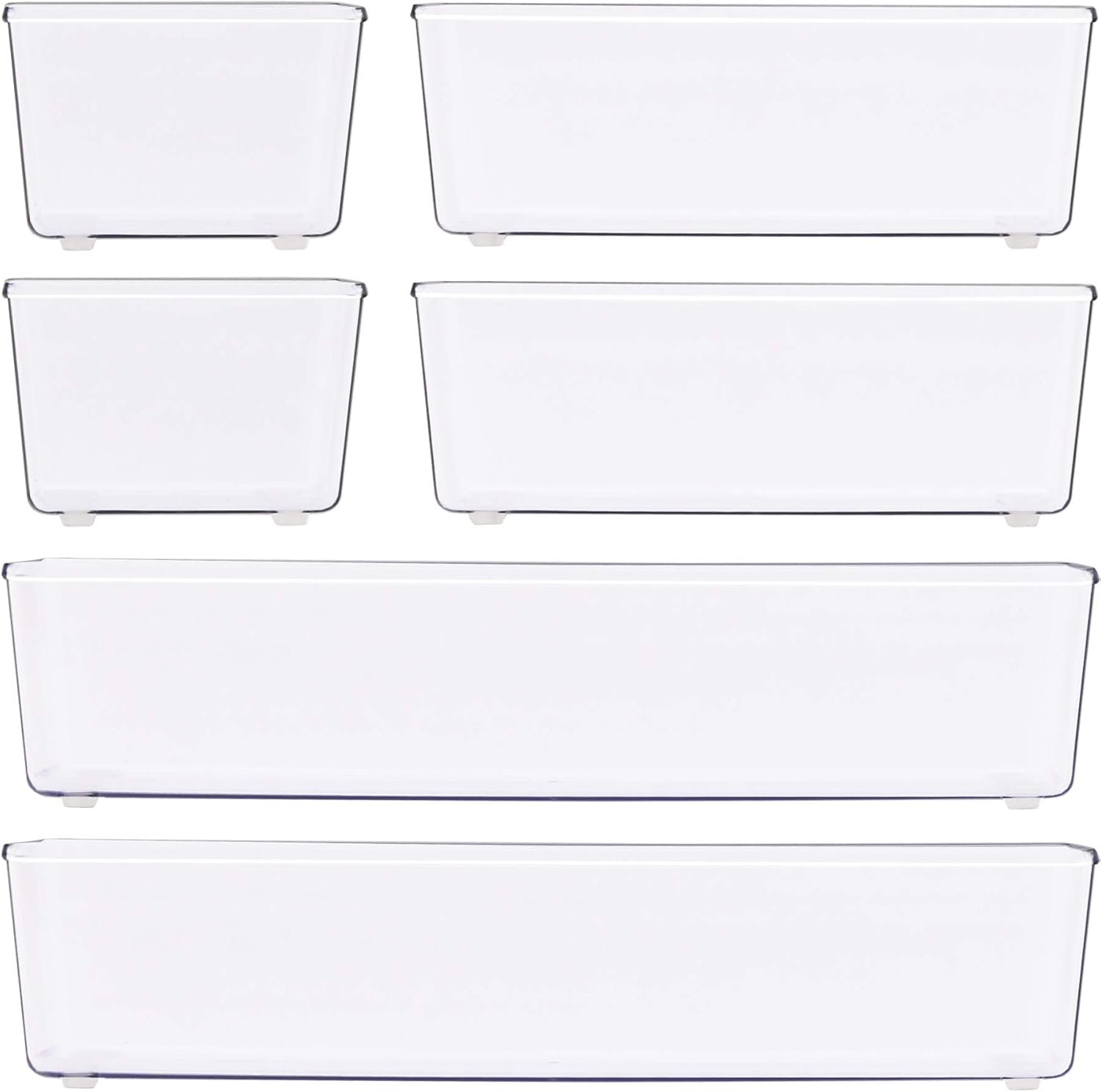 oem odm simple houseware clear drawer organizer for office bin desk storage, assorted size, 6 packs factory & wholesale supplier