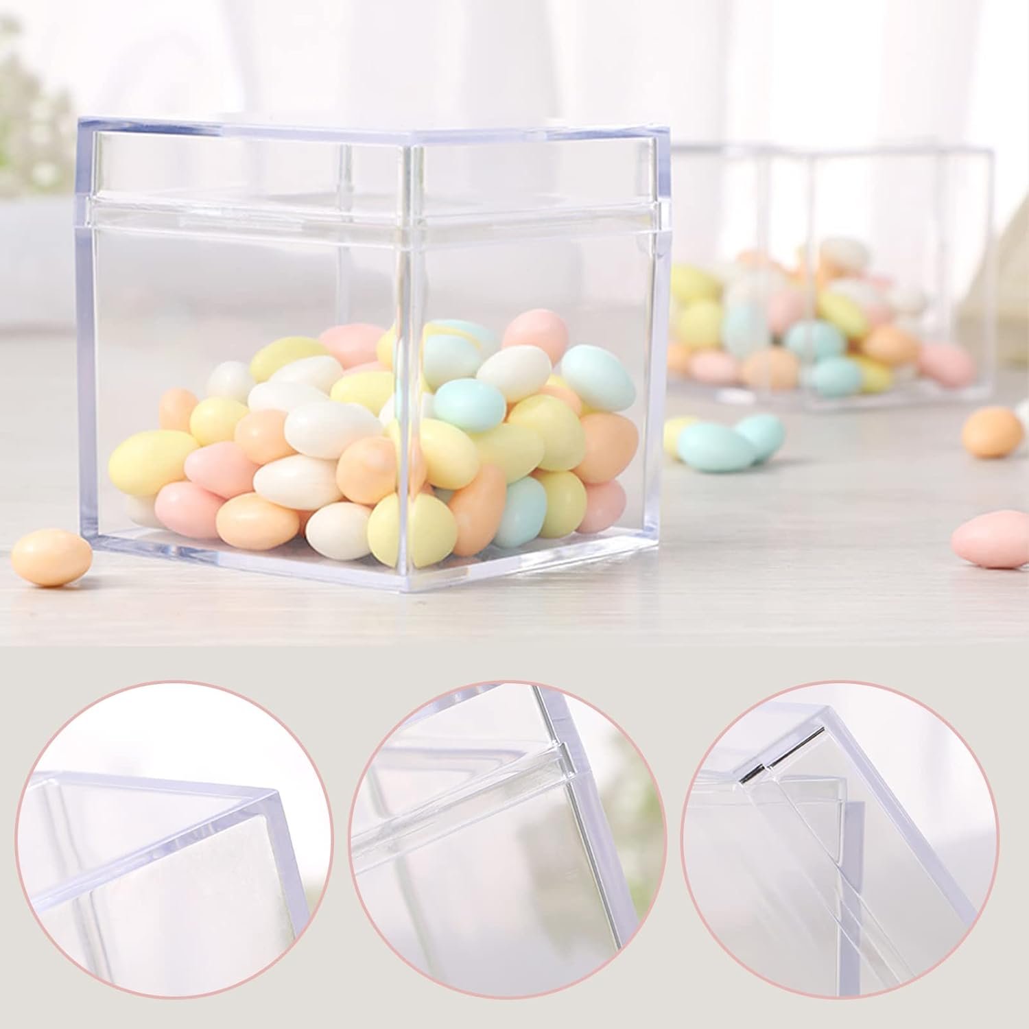 oem odm 36 pack acrylic box, small clear plastic square cube box with lids, candy storage container, for candy pill, tiny jewelry, cosmetics, jewelry, party favor factory & wholesale supplier