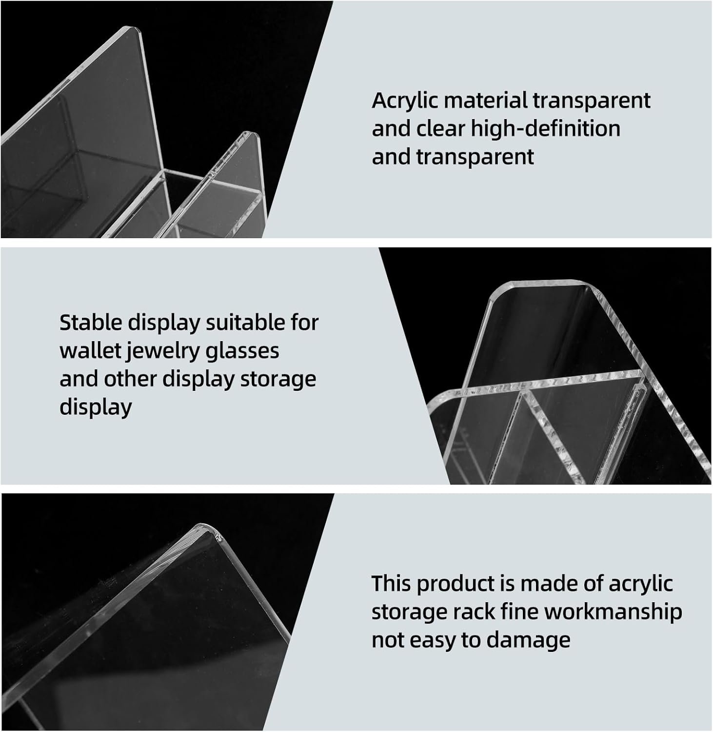 wholesale acrylic wallet display stand purse handbag organizer, clear jewelry riser display stand purse display rack, acrylic display shelf for cosmetic perfume jewelry sunglasses handbag (4 tier) factory & supplier oem odm