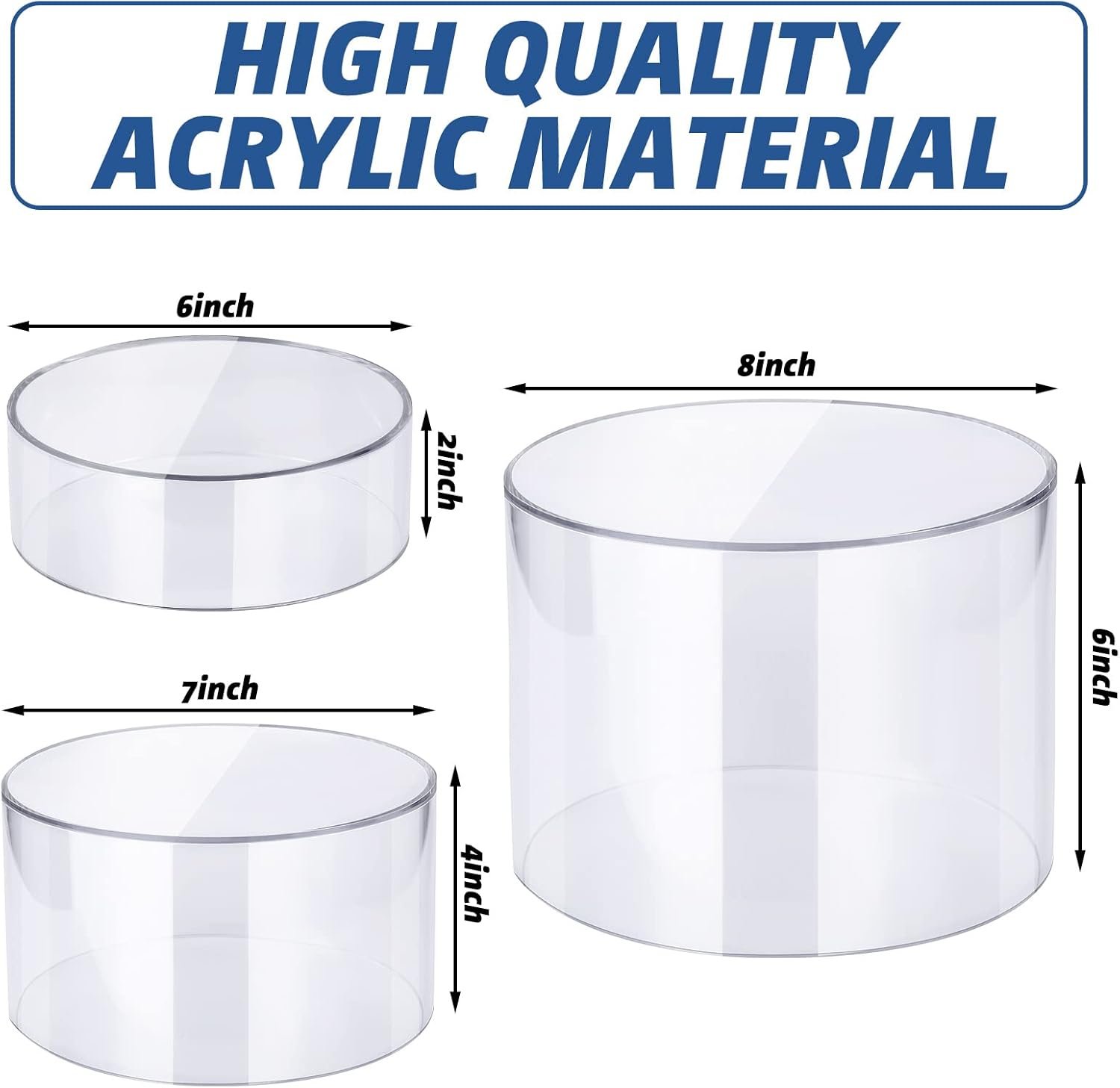 oem odm weysat acrylic risers for display round cake dessert stand, food risers cylinder nesting with hollow bottom for wedding parties brunch jewelry show, 3 sizes, 6
