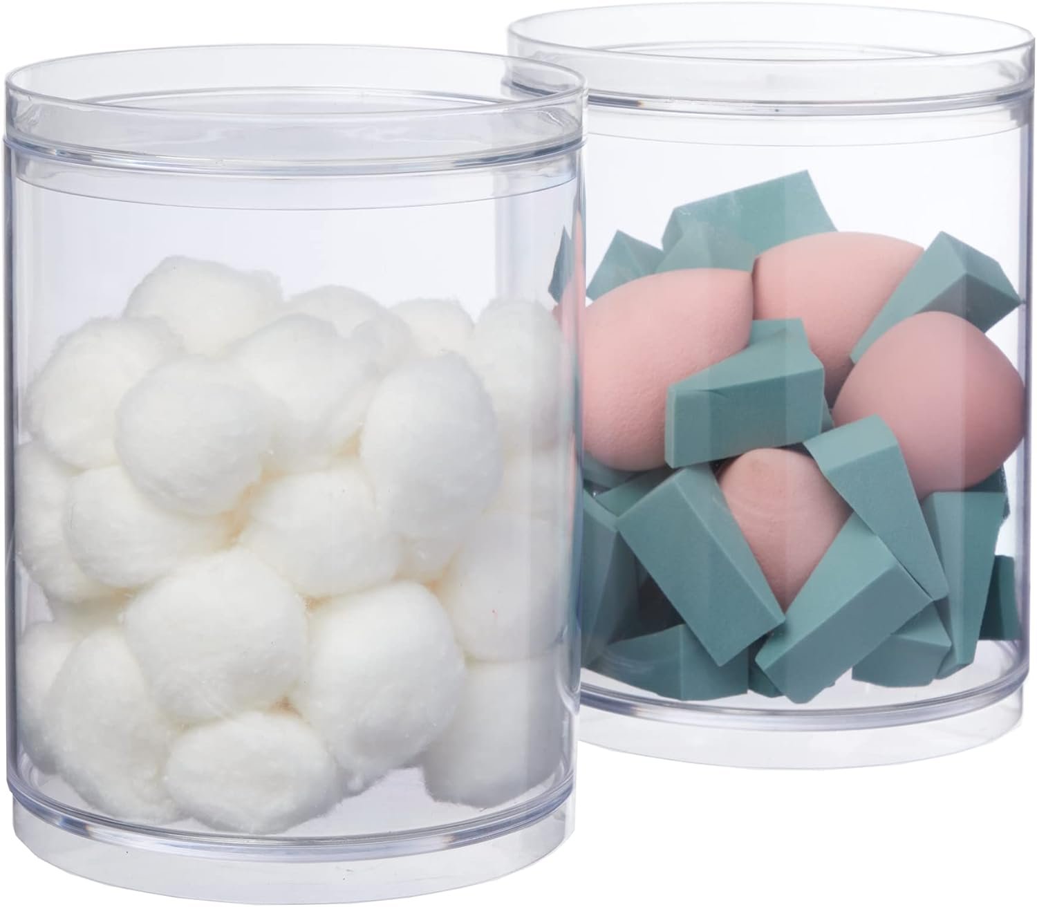 oem odm stori bella tall scrunchie holder | stackable clear plastic container (set of 2) round vanity storage organizers with lids for hair accessories & beauty supplies | made in usa factory & wholesale supplier