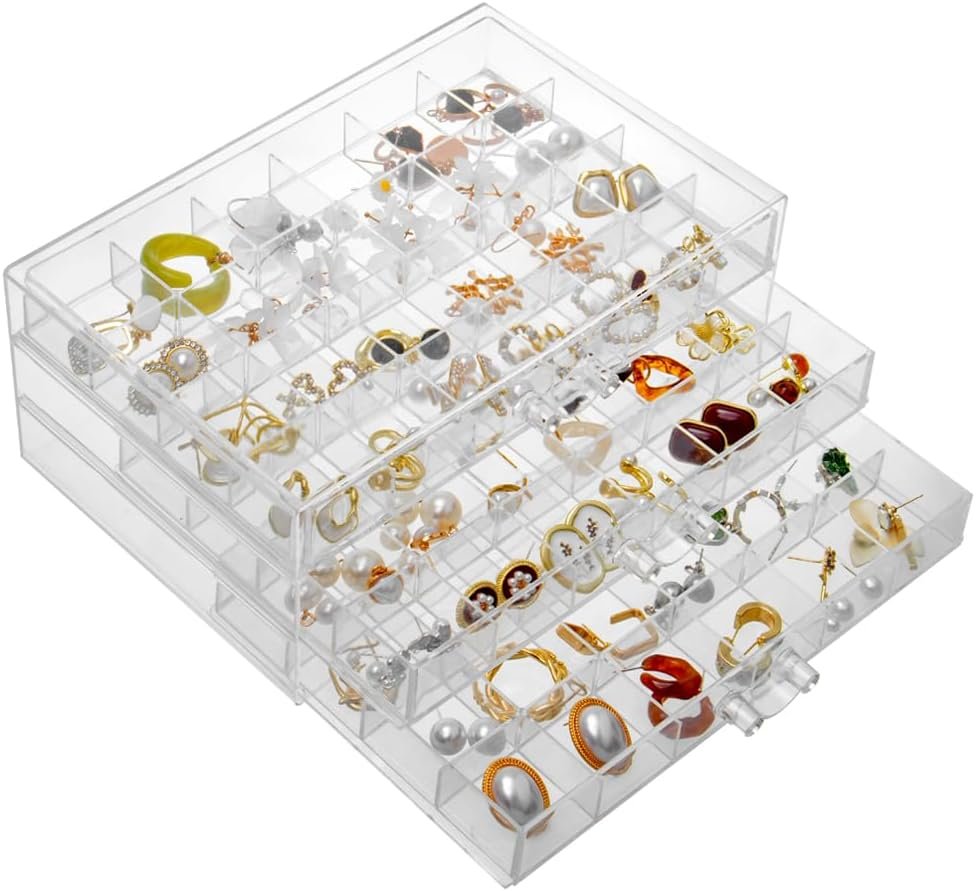 oem odm earring storage box organizer 3 drawers acrylic jewelry storage box holder transparent jewelry display stand with 72 small compartments gift for women girls (clear) factory & wholesale supplier