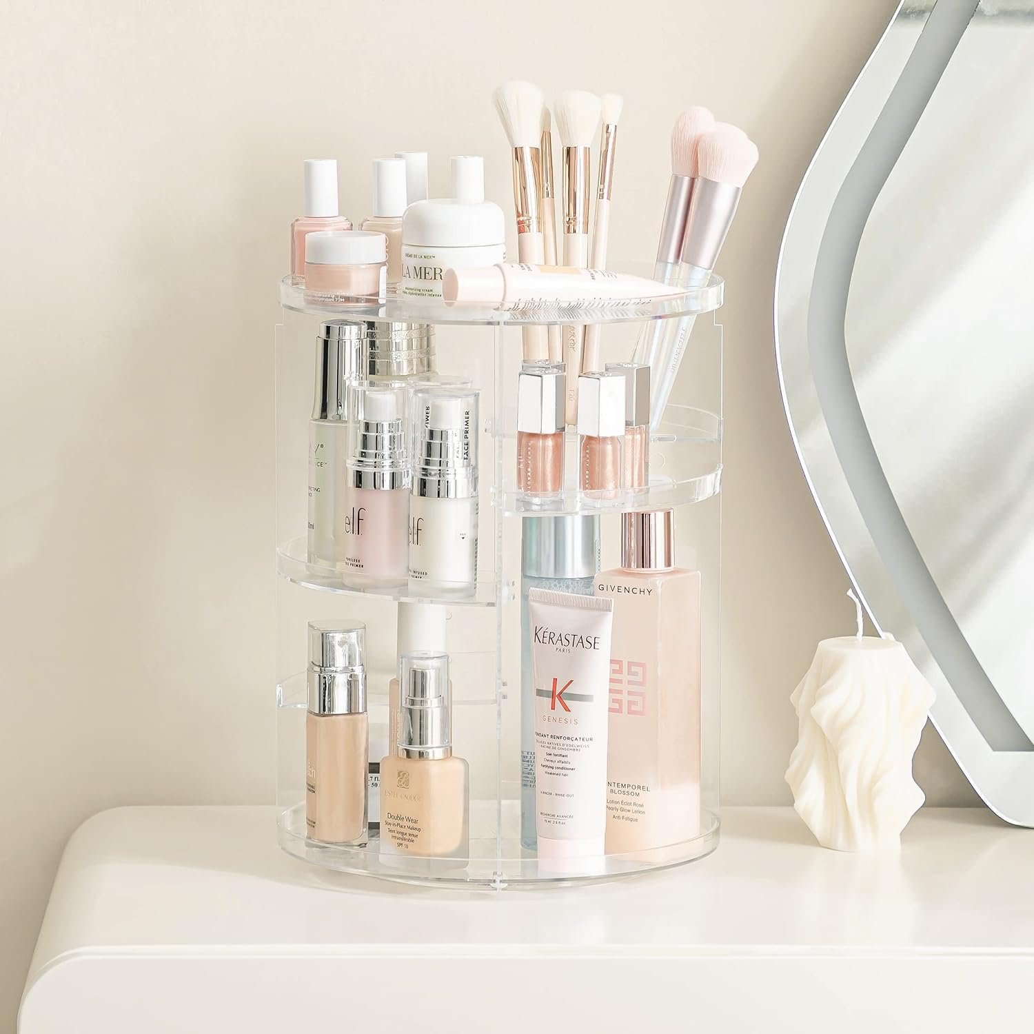 oem odm hblife 360 rotating makeup organizer adjustable carousel large capacity revolving perfume organizer skincare organizers cosmetic storage spinning holder for vanity, clear factory & wholesale supplier