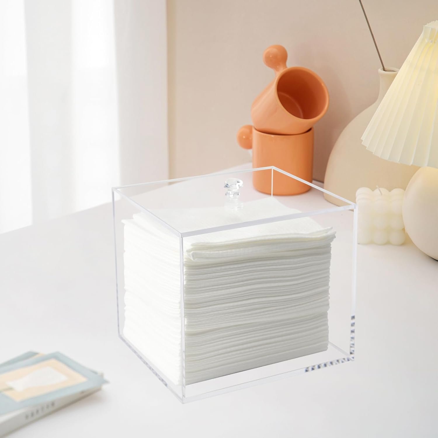 oem odm face towel holder box, acrylic facial disposable towelettes container for xl face towels and protects from dust, clear factory & wholesale supplier