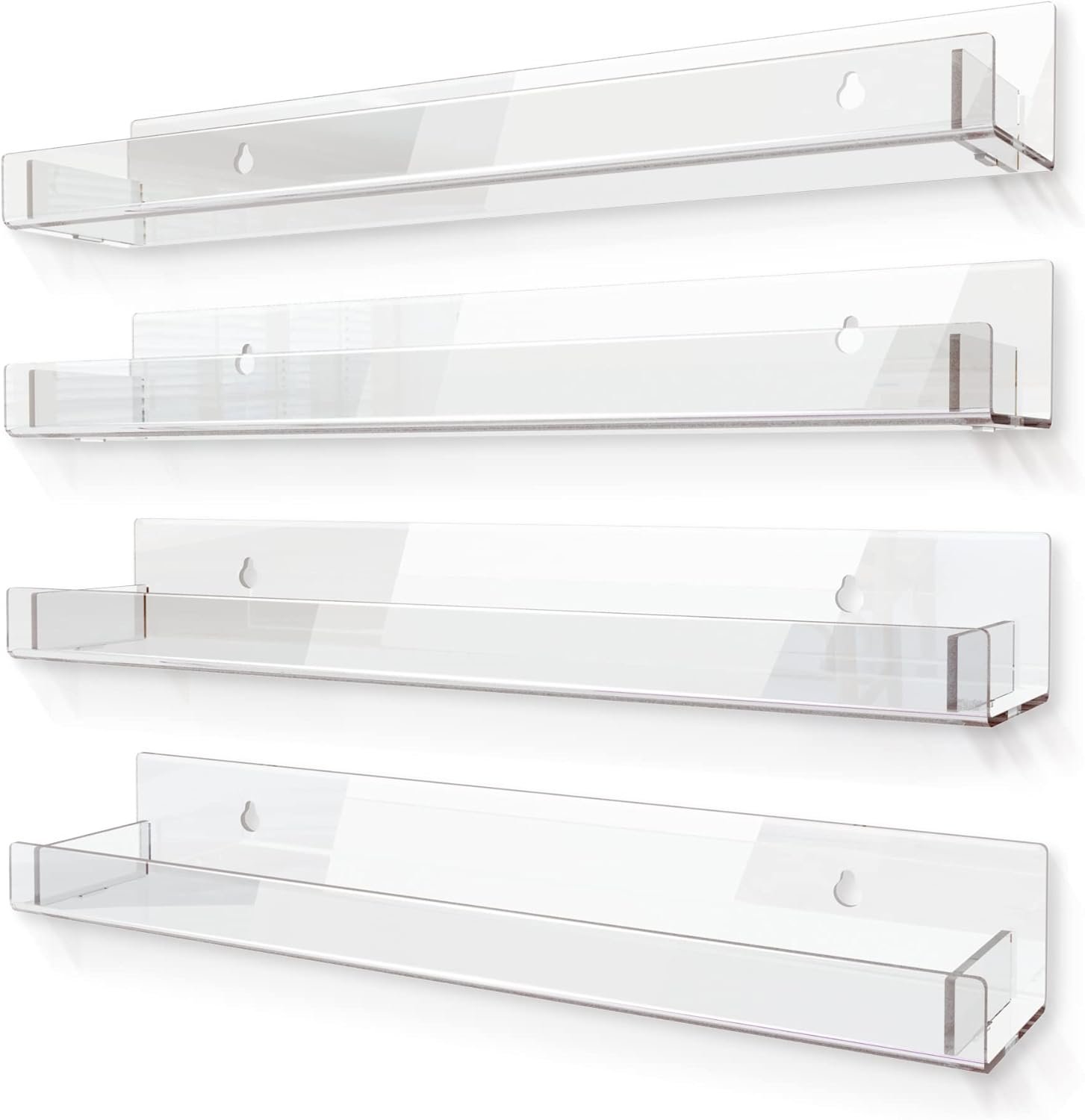 wholesale 4 pack 15 inch clear acrylic shelves, clear kids floating bookshelf for kids room, modern nail polish rack sunglasses essential oil picture ledge display toy storage wall shelf factory & supplier oem odm
