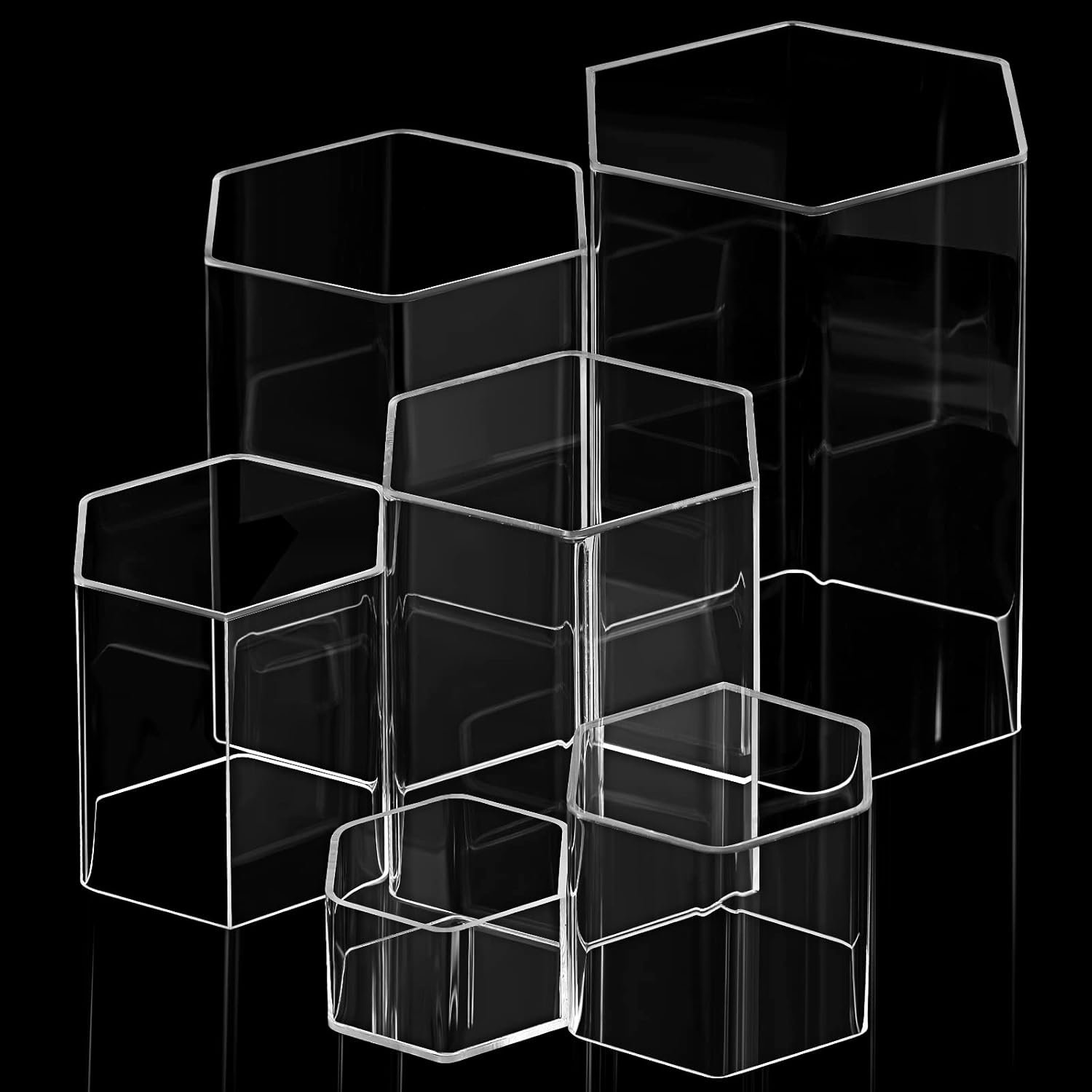 wholesale jetec hexagonal jewelry display risers hexagonal market display risers stands acrylic showcase acrylic stand for jewelry model figures decoration, 6 sizes(clear,6 pieces) factory & supplier oem odm
