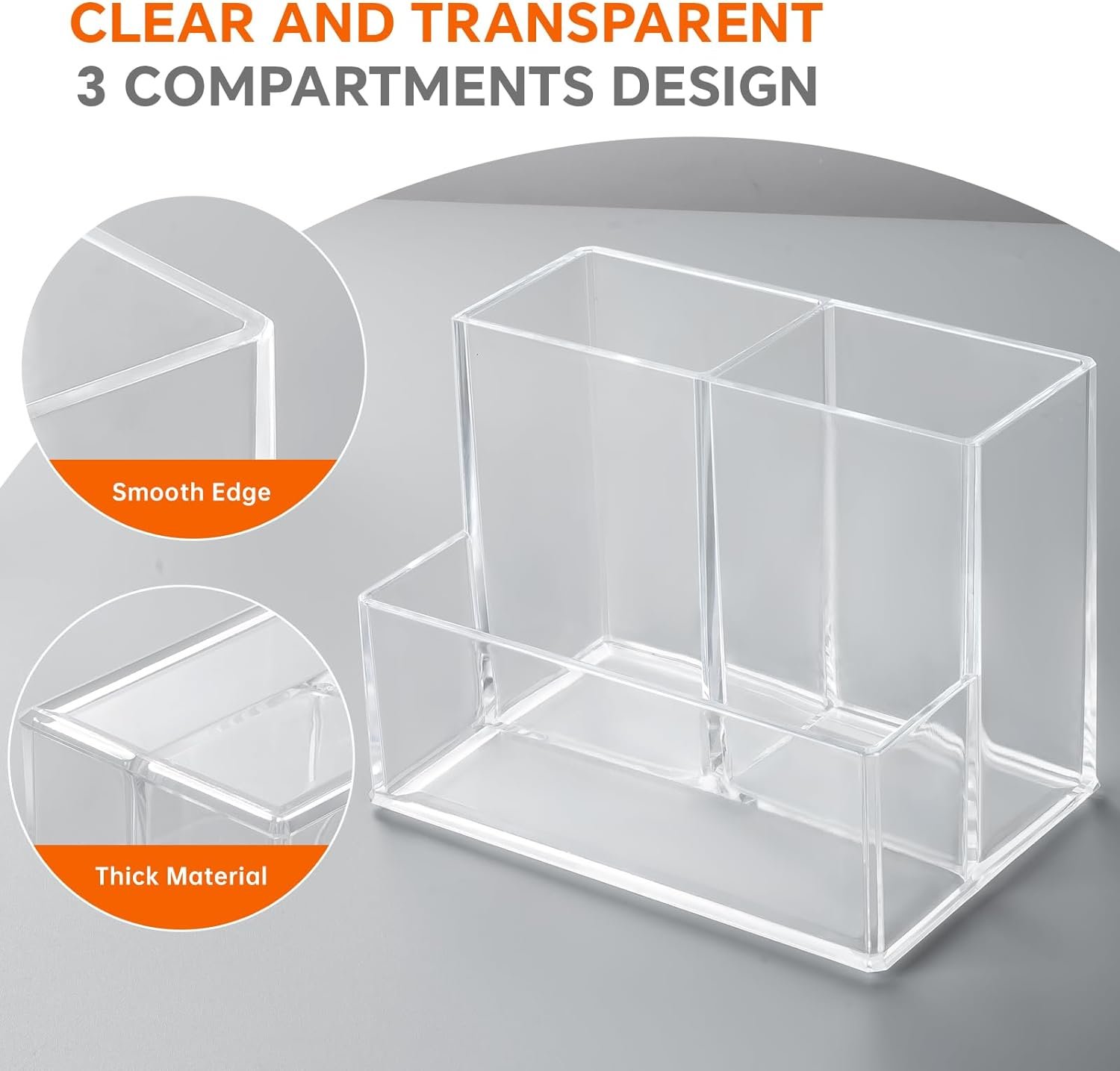 oem odm pen holder for desk, clear acrylic pencil holder for desk, marker holder with 3 compartments, pencil organizer for home, office, classroom, bathroom factory & wholesale supplier