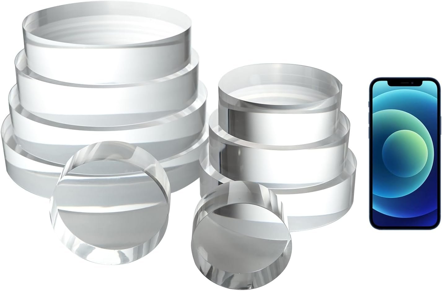 oem odm ciaoher 2in thickness 8in diameter acrylic disc display block clear polished round pedestal stand riser 8