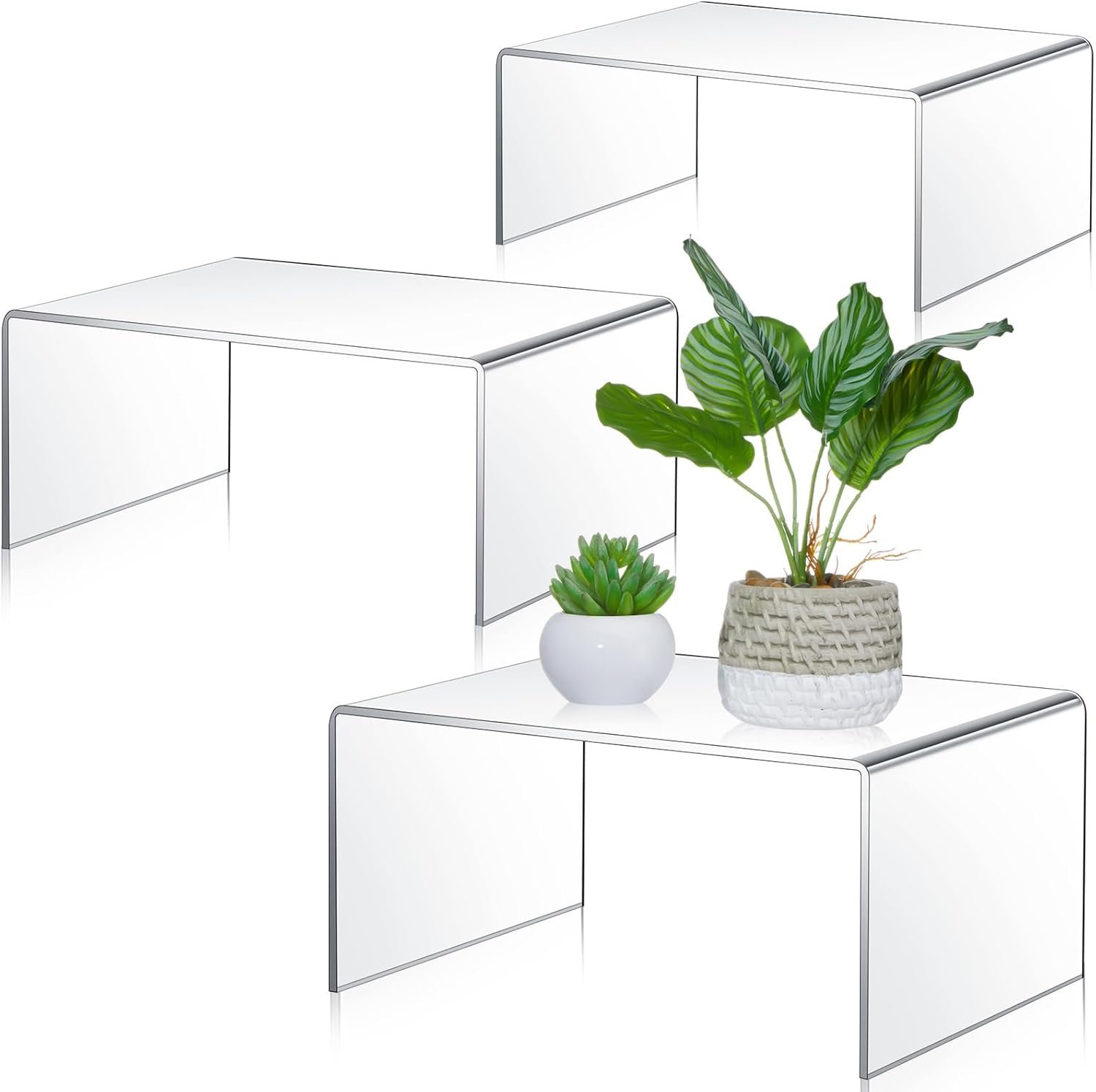 oem odm 3 pcs extra large 12,11,10.25 inch acrylic display risers clear acrylic shelf riser display stands 5 mm thick rectangular for collectibles figures factory & wholesale supplier