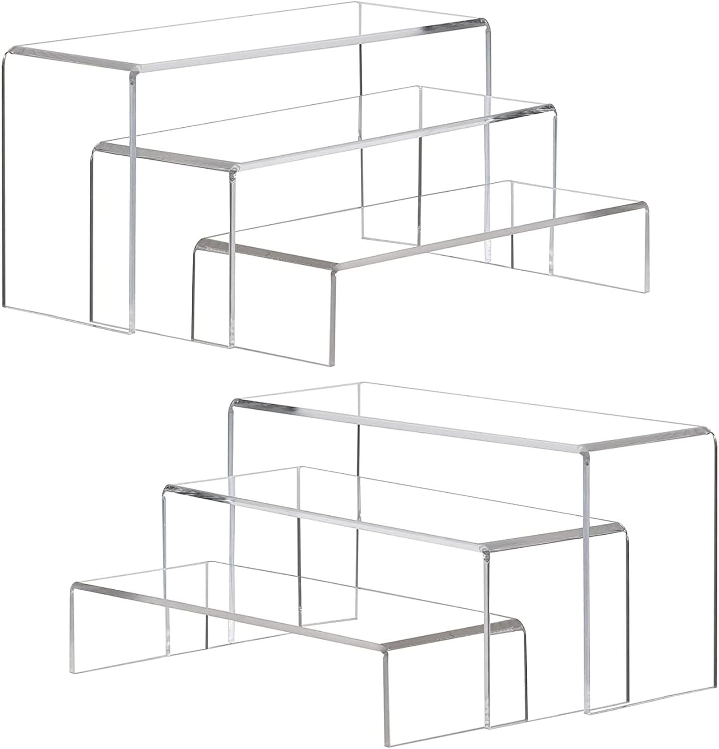 oem odm andgoo large acrylic display risers, 2 sets clear rectangular showcase collectibles display shelf, retail desktop risers display stand for organize and decoration factory & wholesale supplier