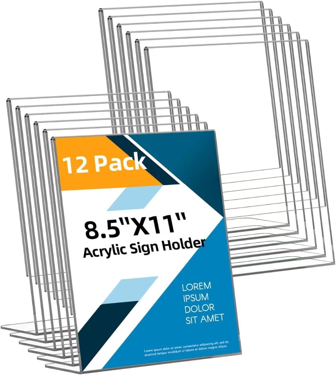 wholesale 12 pack acrylic sign holder 8.5x11 inches, clear plastic table paper display stand, l-shape vertical menu holder stand, clear picture photo flyer display stand for restaurants, store, office desktop factory & supplier oem odm