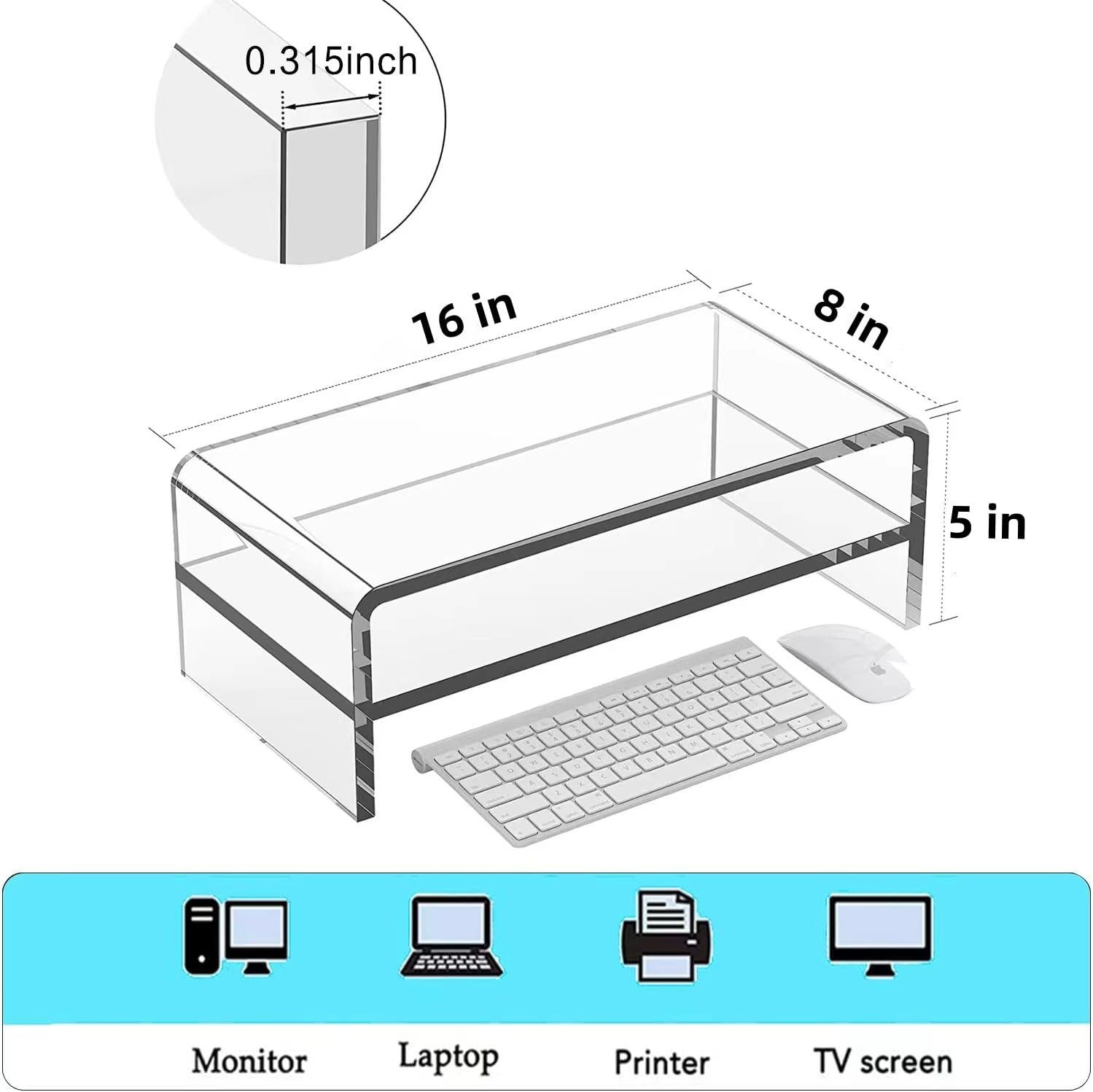 oem odm acrylic monitor stand, 2 tier computer monitor stand riser，16/20 inch acrylic computer monitor stand riser for imac, pc, desktop, laptop, tv screen with extra storage space home office factory & wholesale supplier