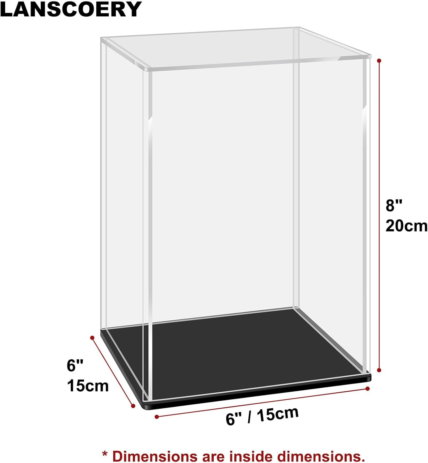 oem odm lanscoery acrylic display case, assemble showcase display box for collectibles, with dustproof & seamless display design, 6x6x8inch black base factory & wholesale supplier