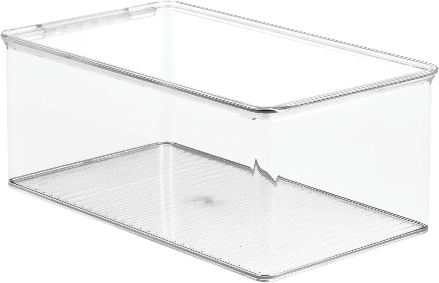 oem odm mdesign plastic stackable home office storage organizer box with hinge lid - holder container bin for note pads, gel pens, staples, dry erase markers, tape, supplies - lumiere collection - clear factory & wholesale supplier