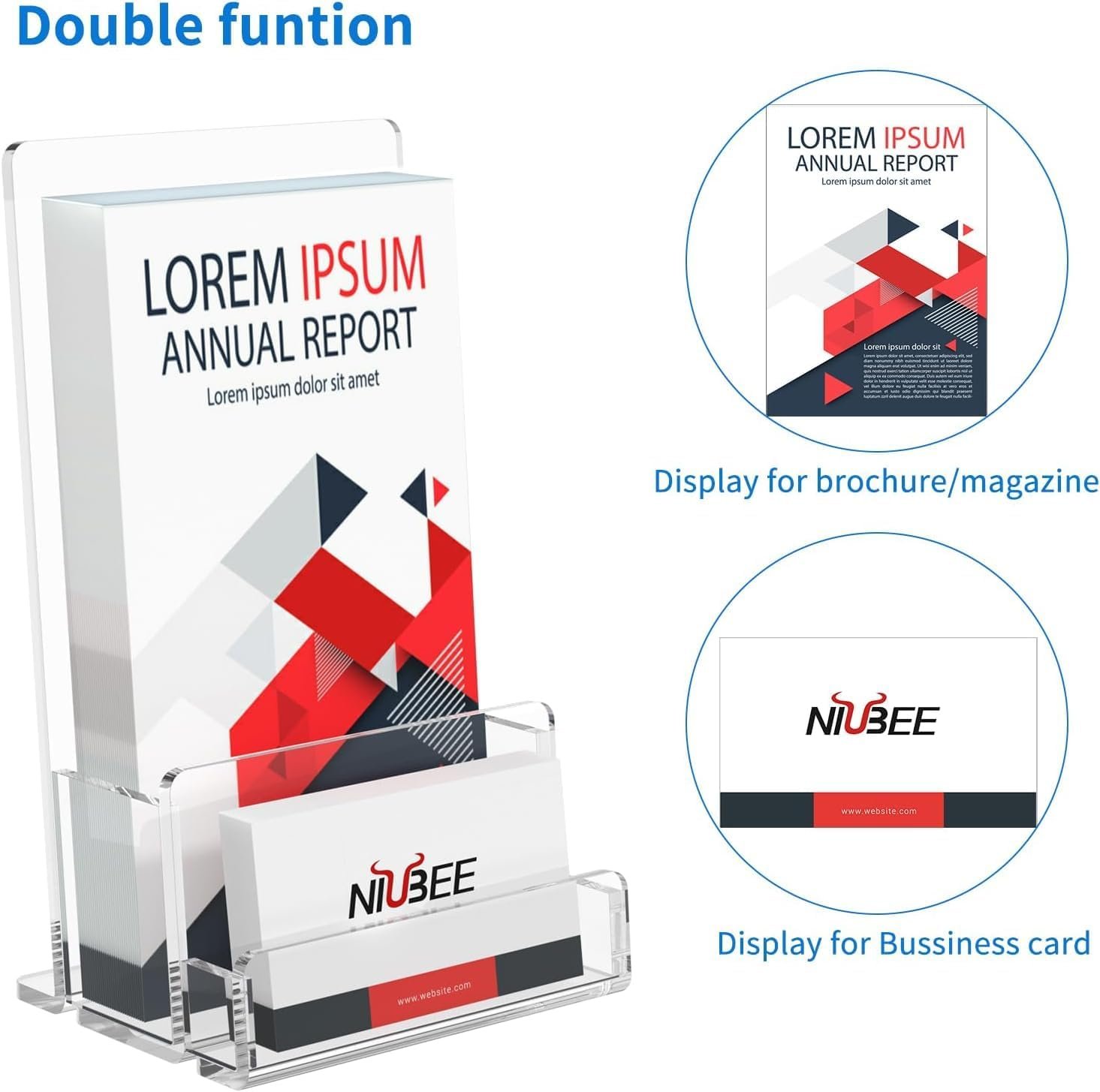 wholesale niubee 6-pack acrylic brochure holder 4‘’ , clear brochure display stand with acrylic business card holder, plastic flyer display stand for magazine, pamphlet, booklets, menu, journals, business card factory & supplier oem odm