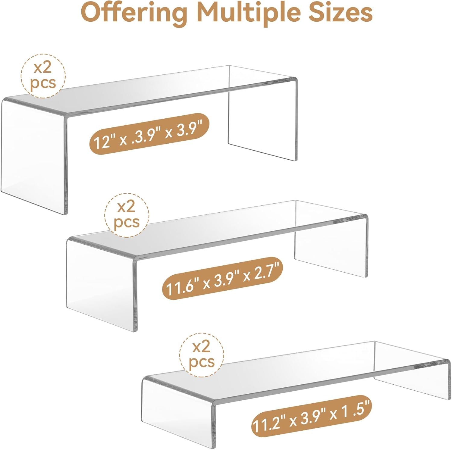 oem odm andgoo large acrylic display risers, 2 sets clear rectangular showcase collectibles display shelf, retail desktop risers display stand for organize and decoration factory & wholesale supplier